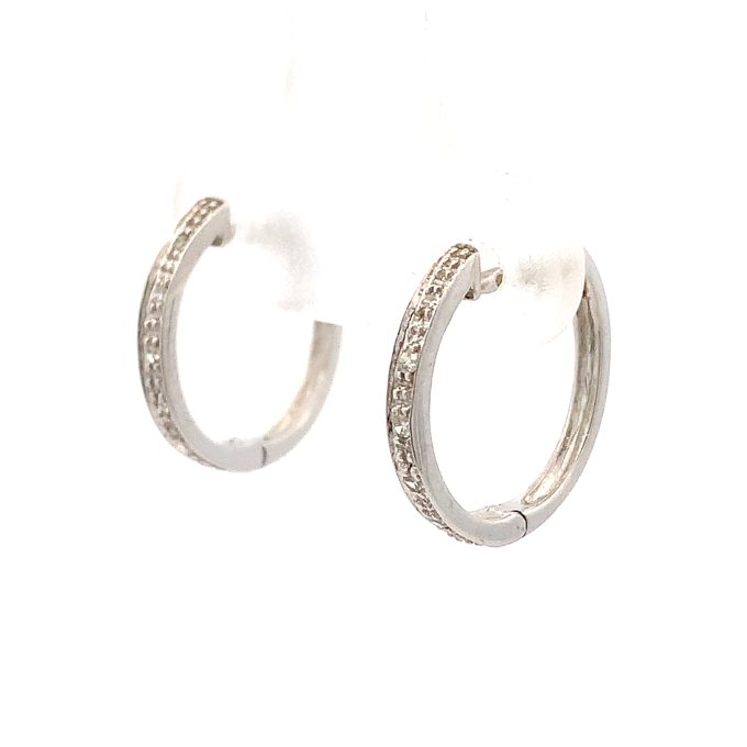 White Gold Diamond Set Huggie Hoop Earrings
