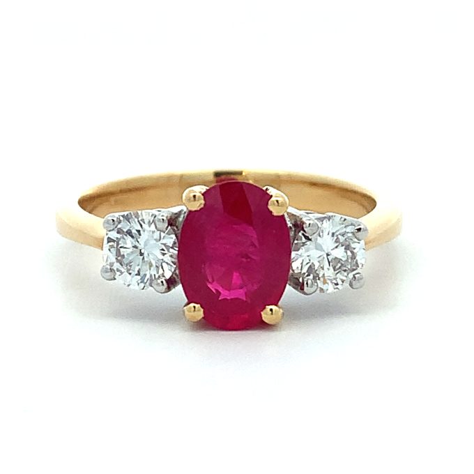 1.55ct Burmese Ruby and Diamond Trilogy Ring
