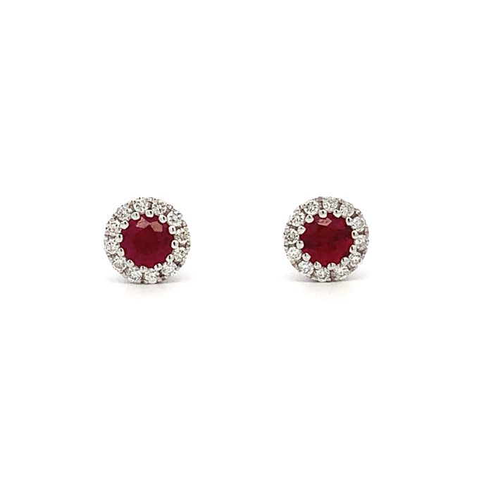 Burmese Ruby and Diamond Cluster Stud Earrings