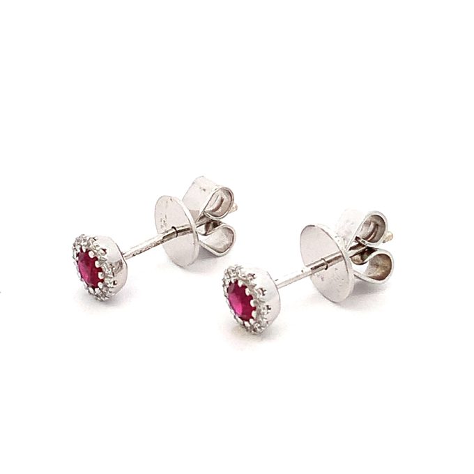 Burmese Ruby and Diamond Cluster Stud Earrings