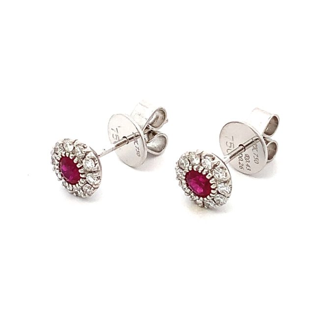 Burmese Ruby and Diamond Cluster Stud Earrings