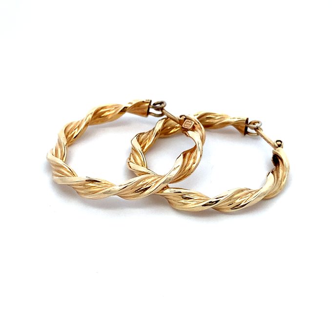 Large 9ct Yellow Gold Twist Hoop Earrings