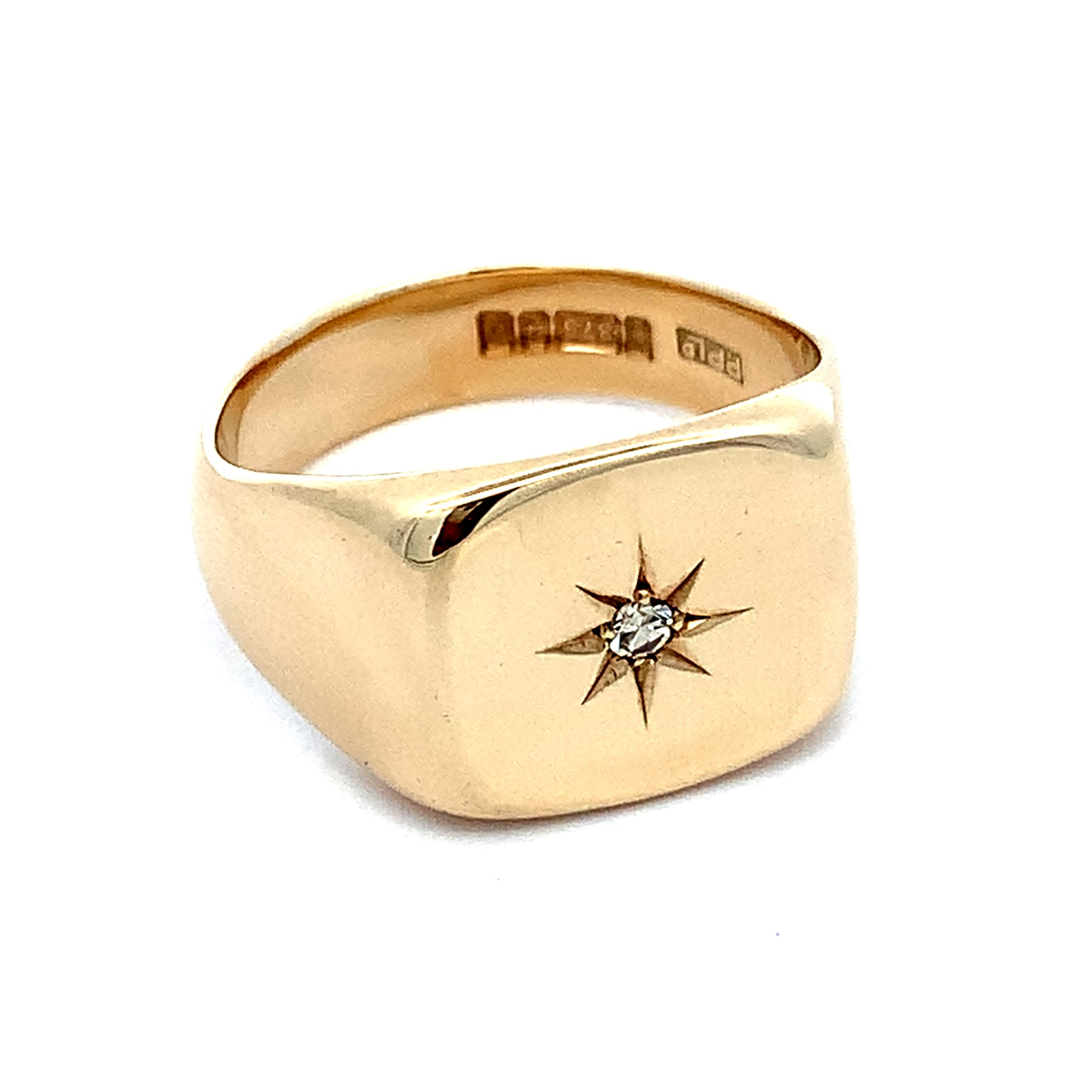 Yellow Gold Diamond Set Gents Signet Ring