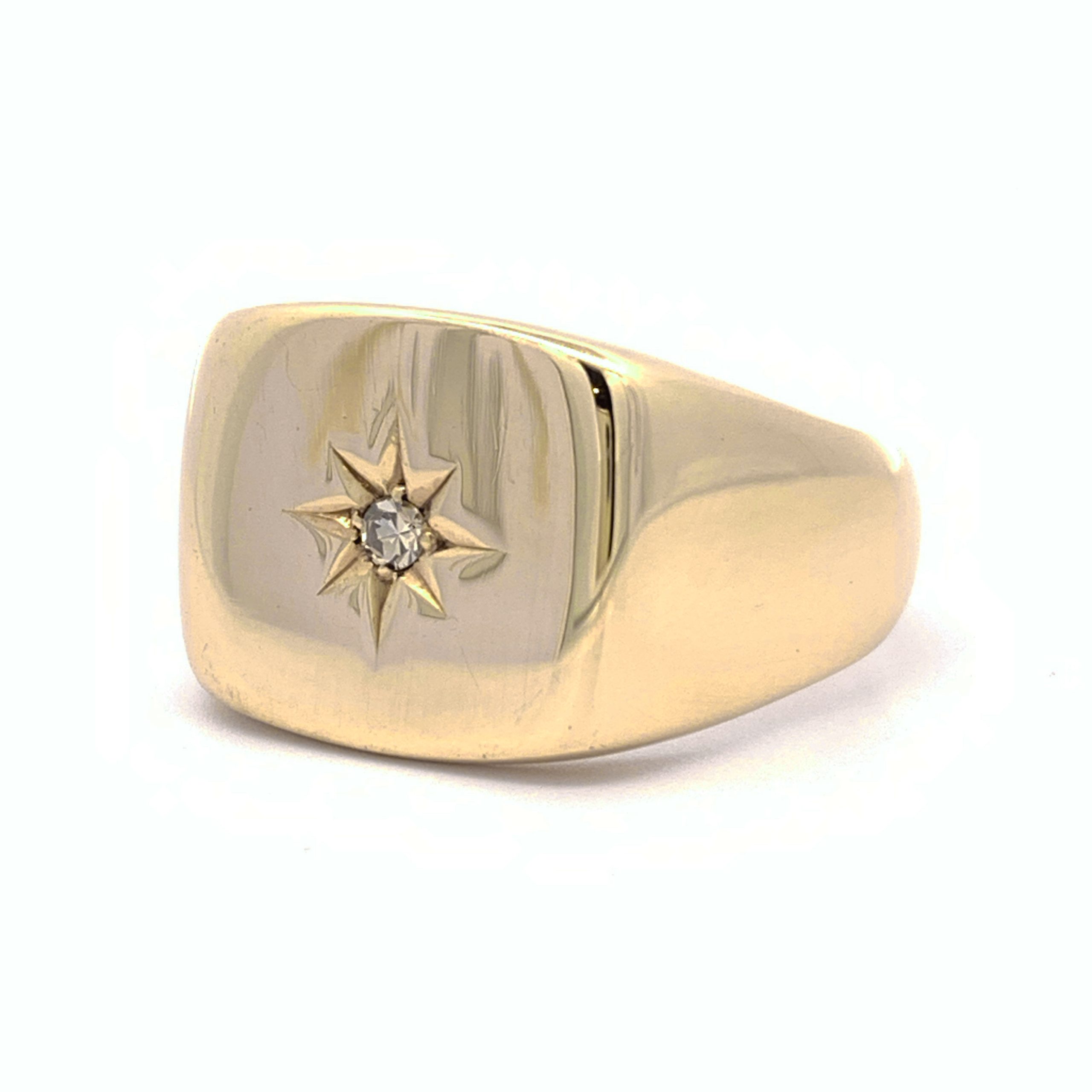 Yellow Gold Diamond Set Gents Signet Ring