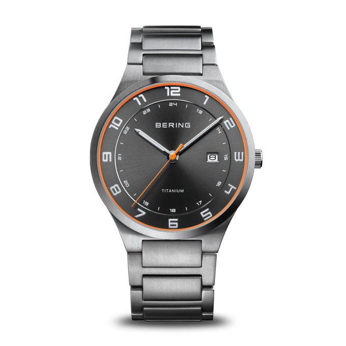 Bering Gents Titanium Orange Detail Date Watch 15139-709