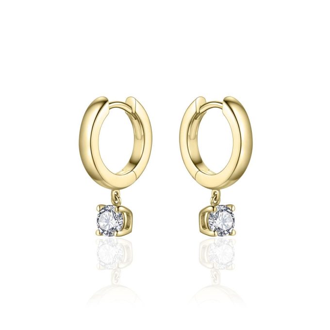 Gold Vermeil CZ Drop Huggie Hoop Earrings 15mm