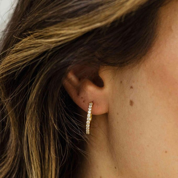 Gold Vermeil CZ Huggie Hoop Earrings 20mm
