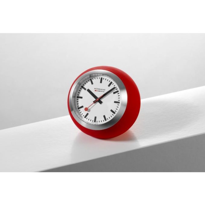 Mondaine Globe Clock, Red / White 6cm