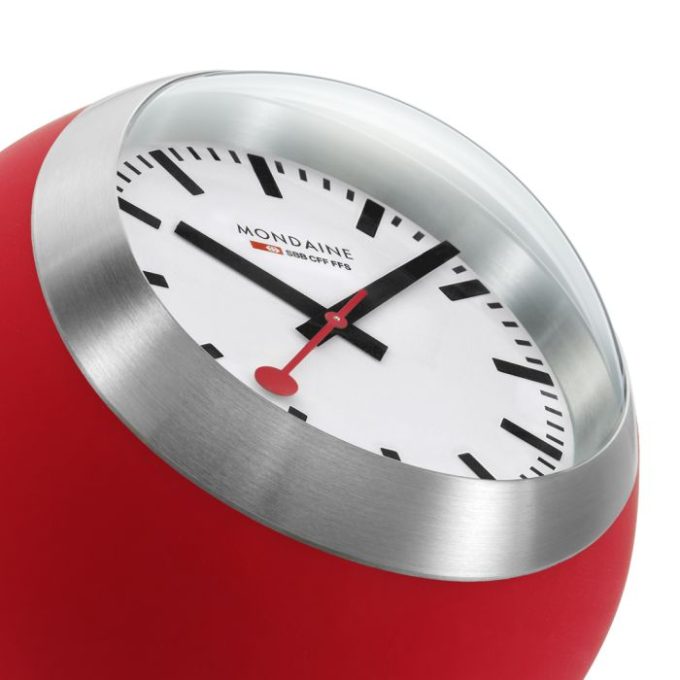 Mondaine Globe Clock, Red / White 6cm