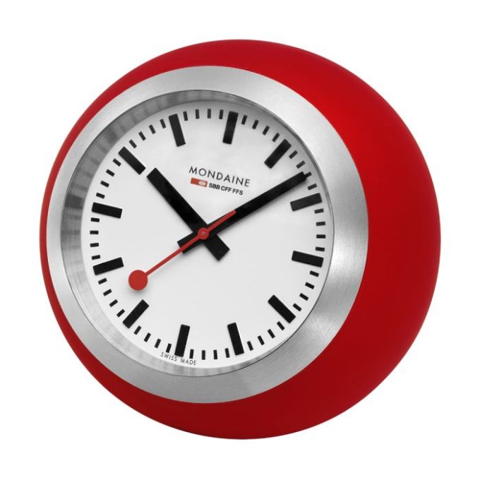 Mondaine Globe Clock, Red / White 6cm