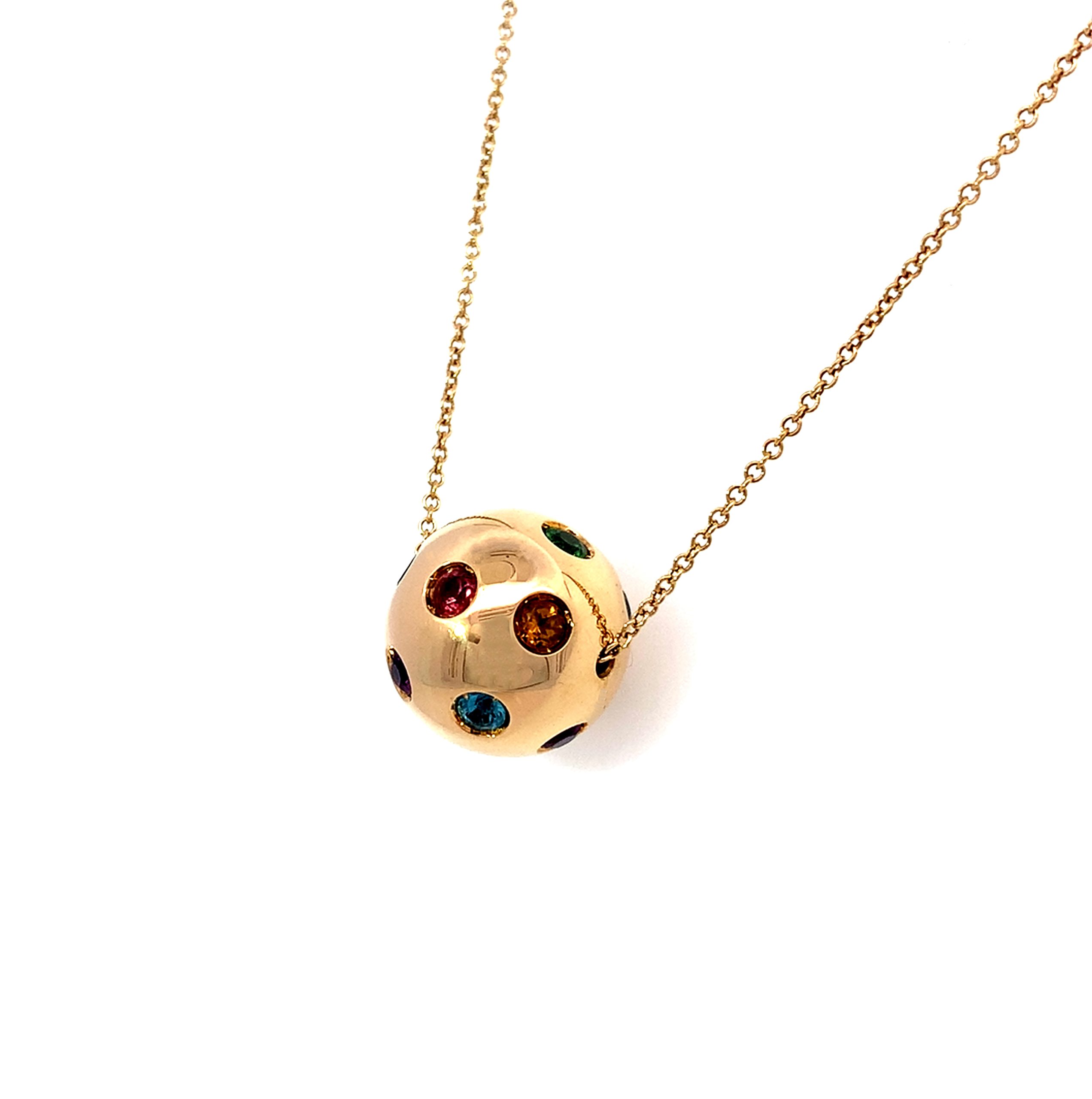 Yellow Gold Multi Gemstone Ball Necklace