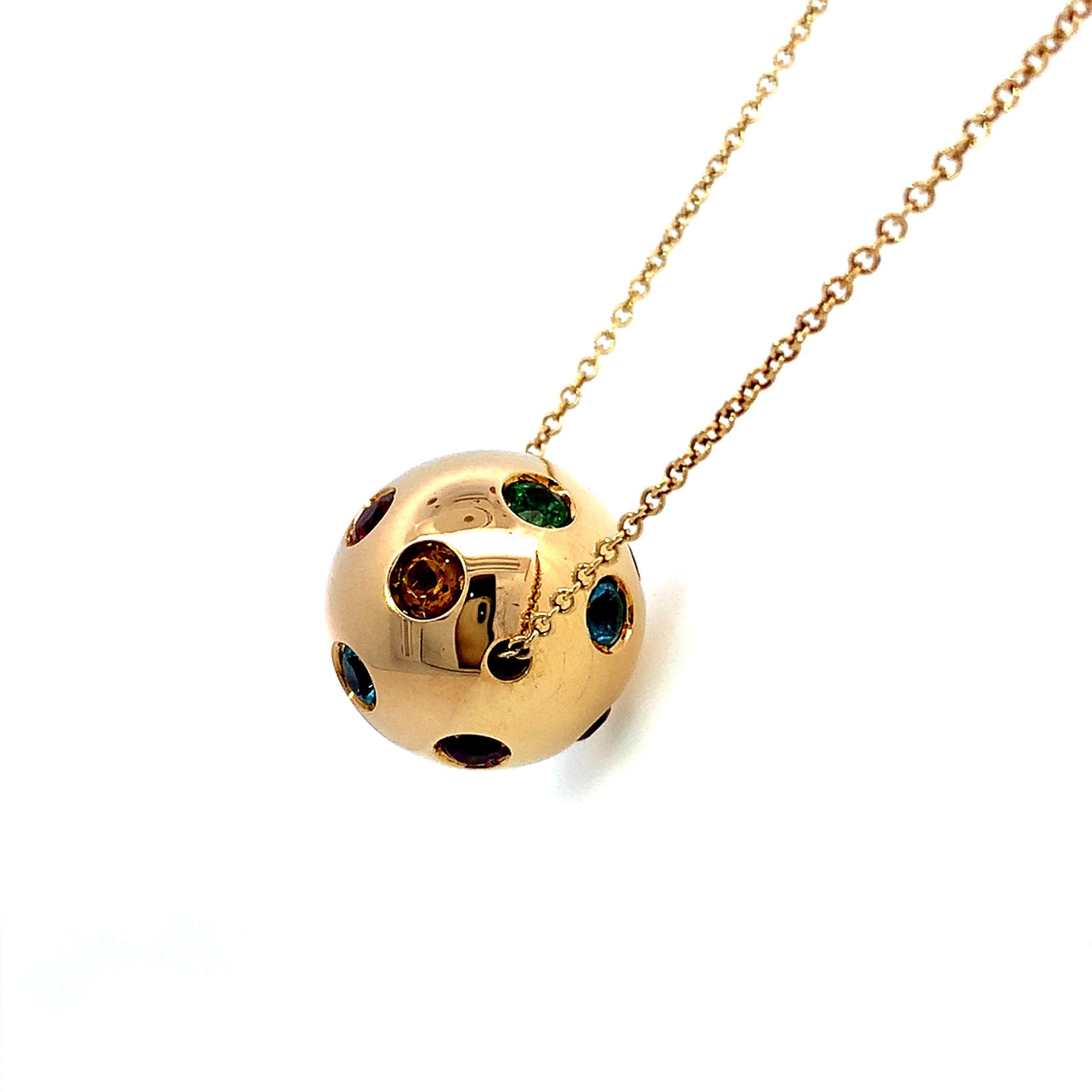 Yellow Gold Multi Gemstone Ball Necklace