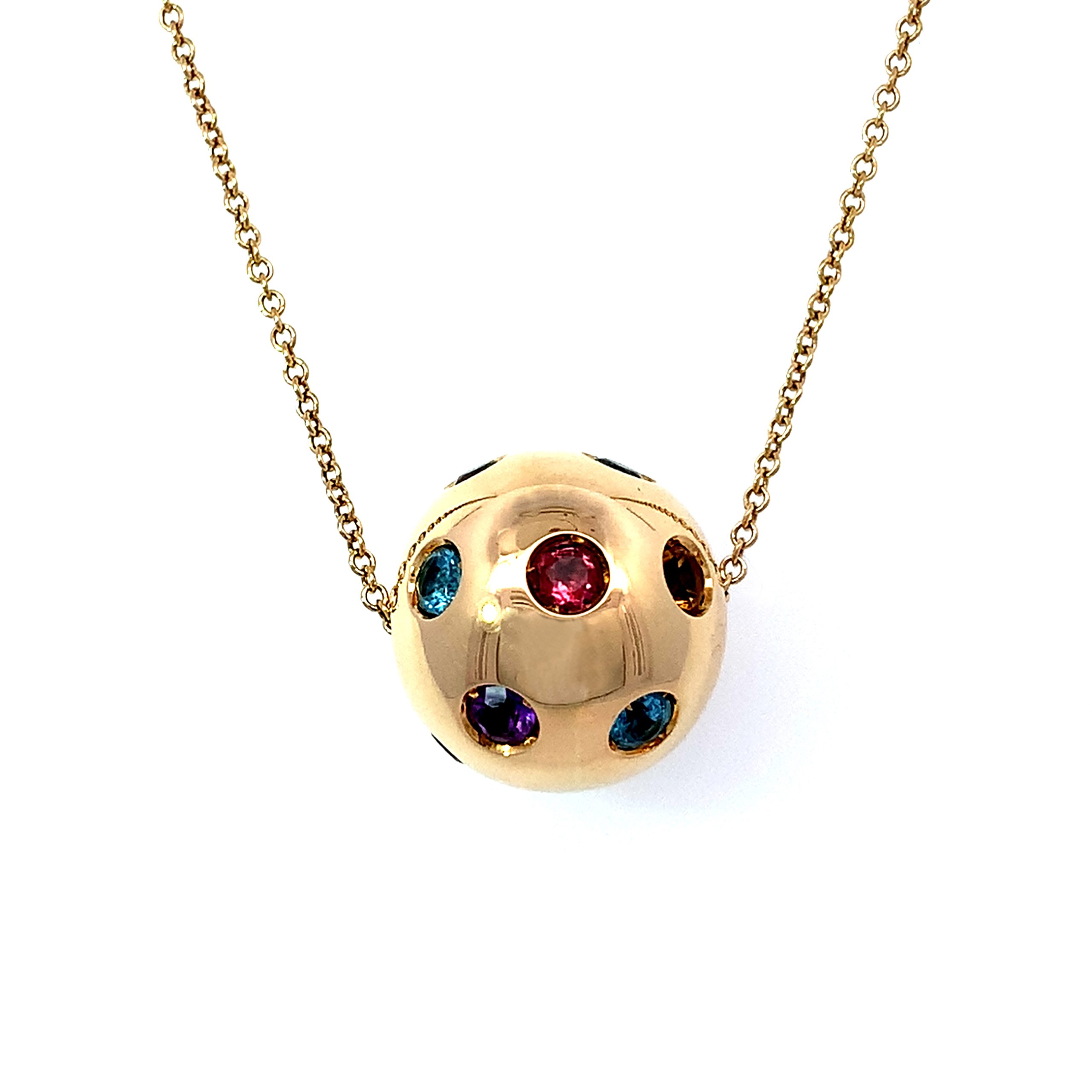 Yellow Gold Multi Gemstone Ball Necklace