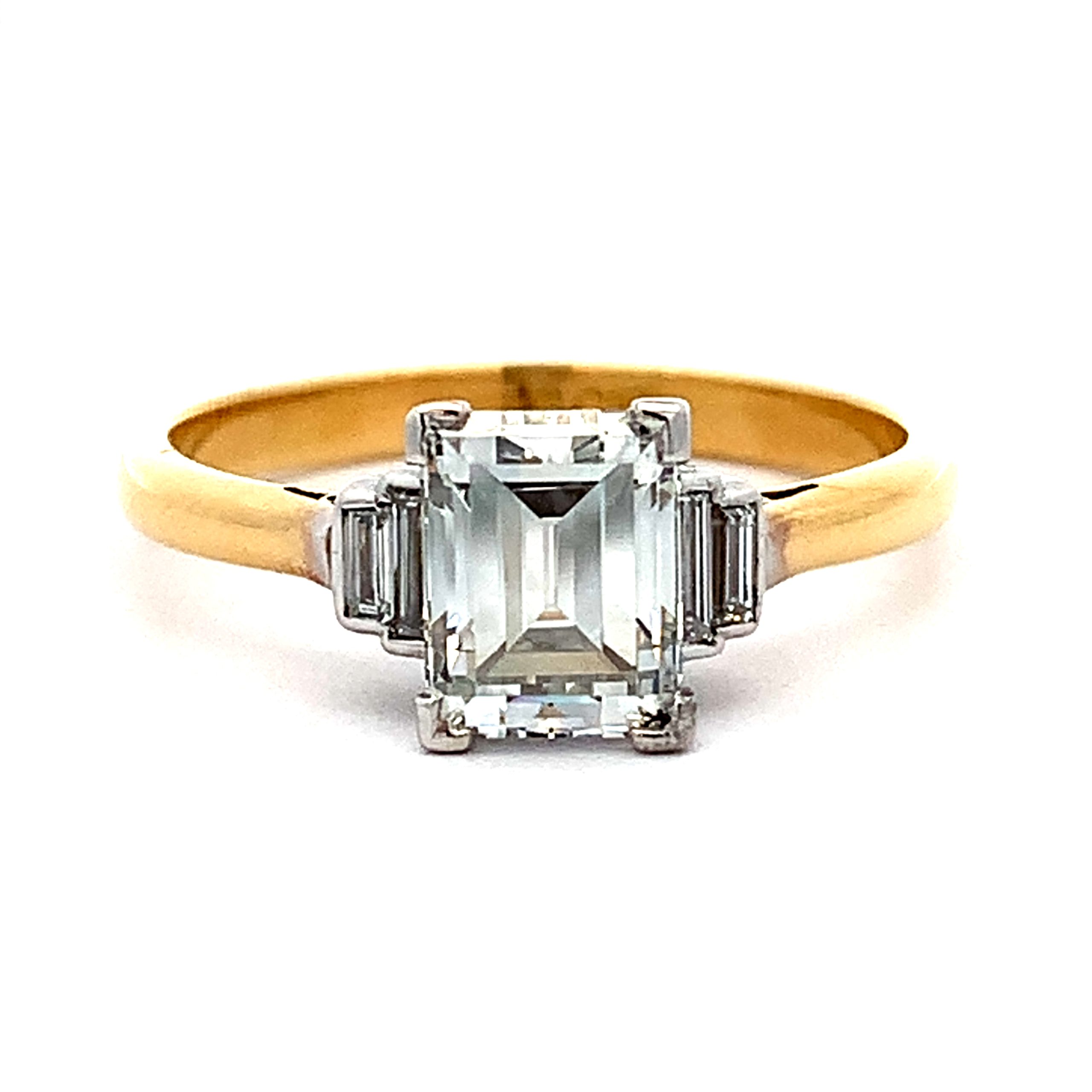 1.39ct Emerald Cut Diamond Yellow Gold Deco Ring