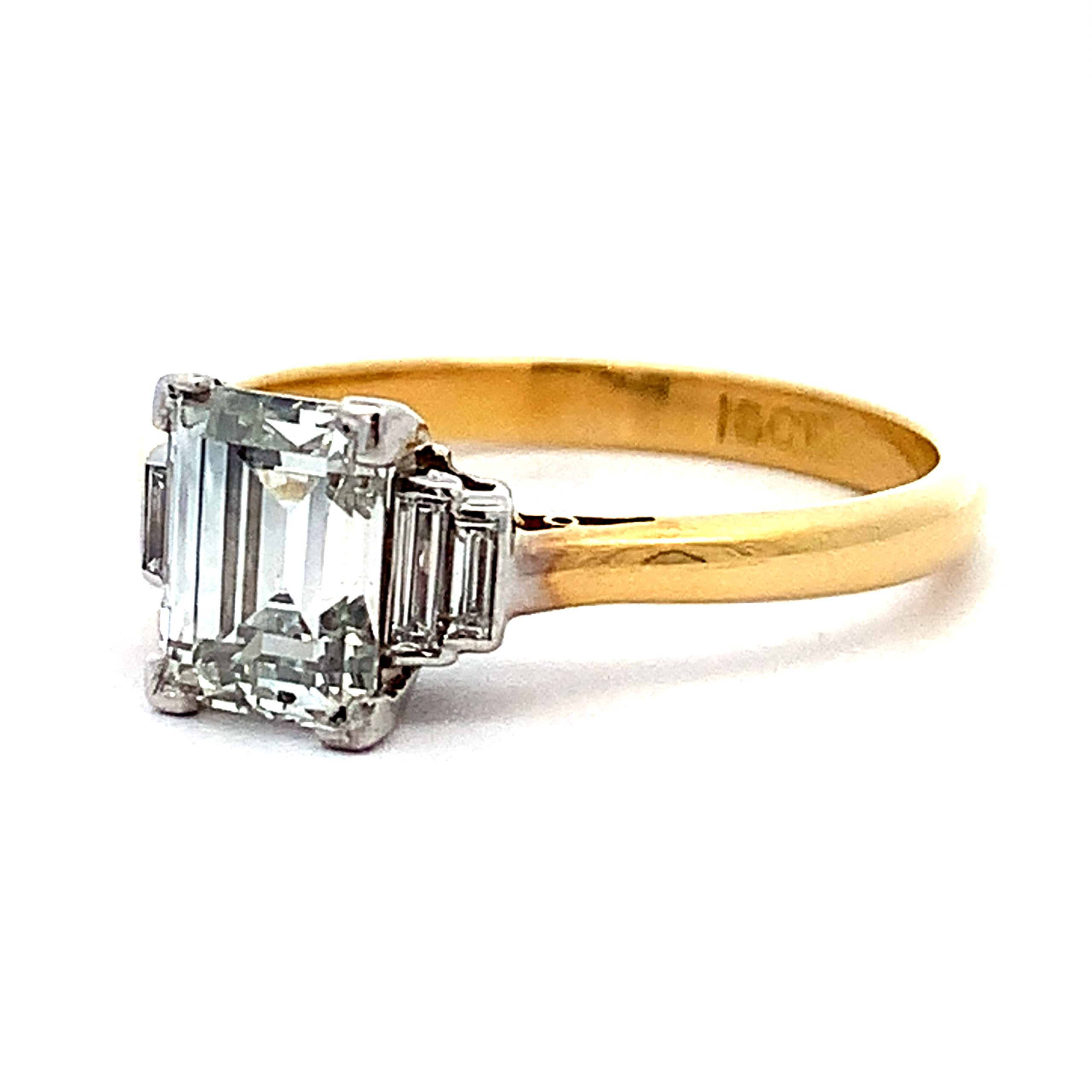 1.39ct Emerald Cut Diamond Yellow Gold Deco Ring