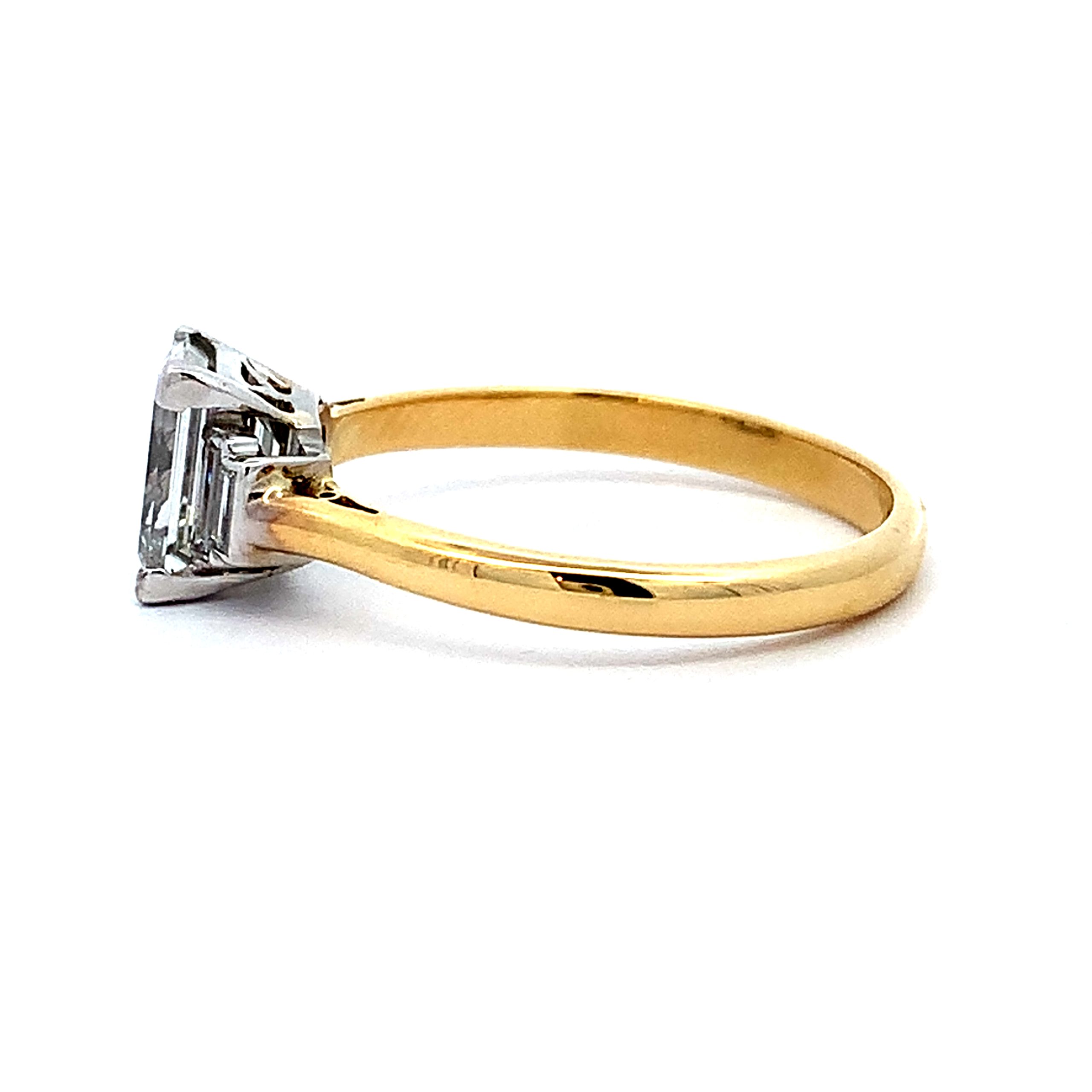 1.39ct Emerald Cut Diamond Yellow Gold Deco Ring