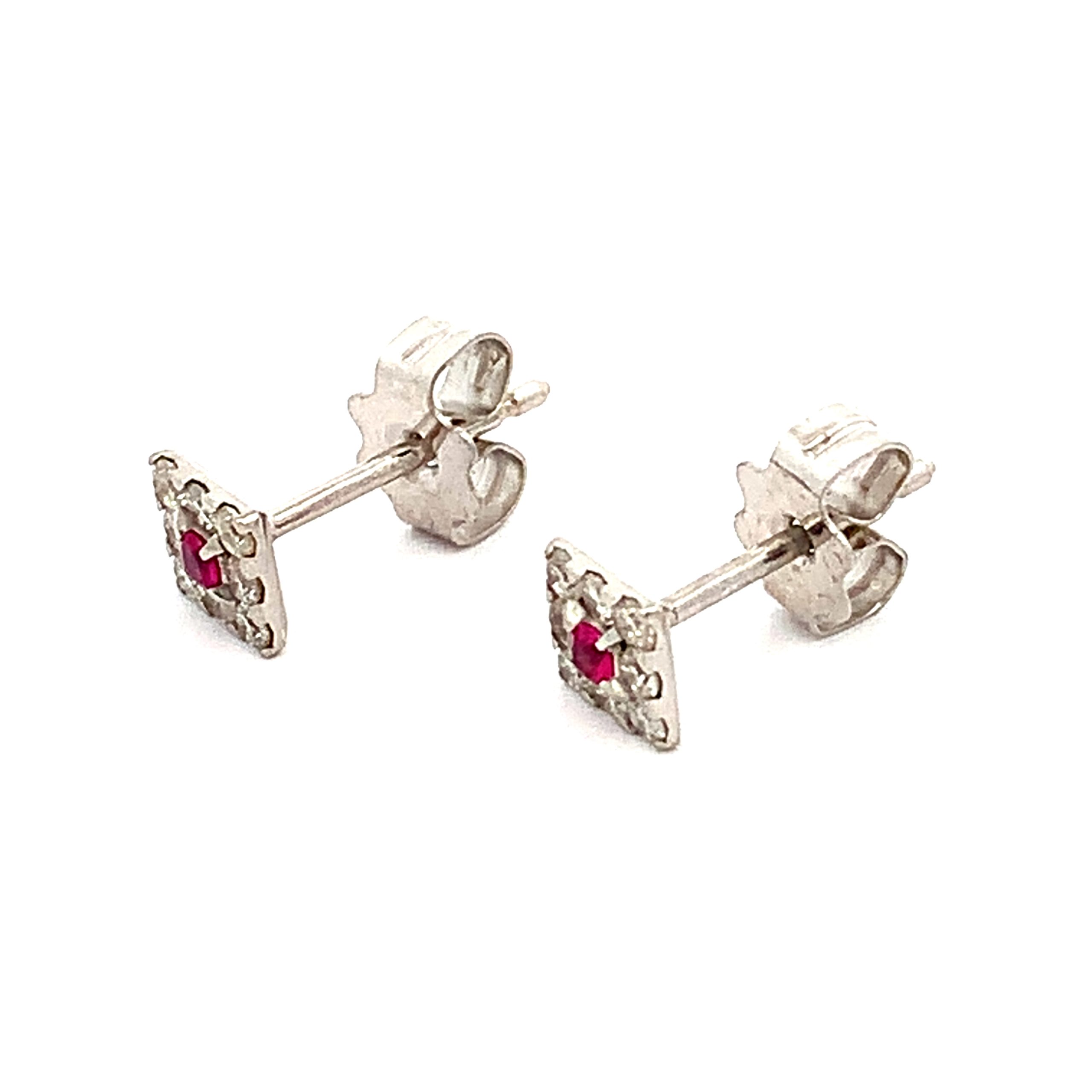 Ruby and Diamond Square Cluster Stud Earrings