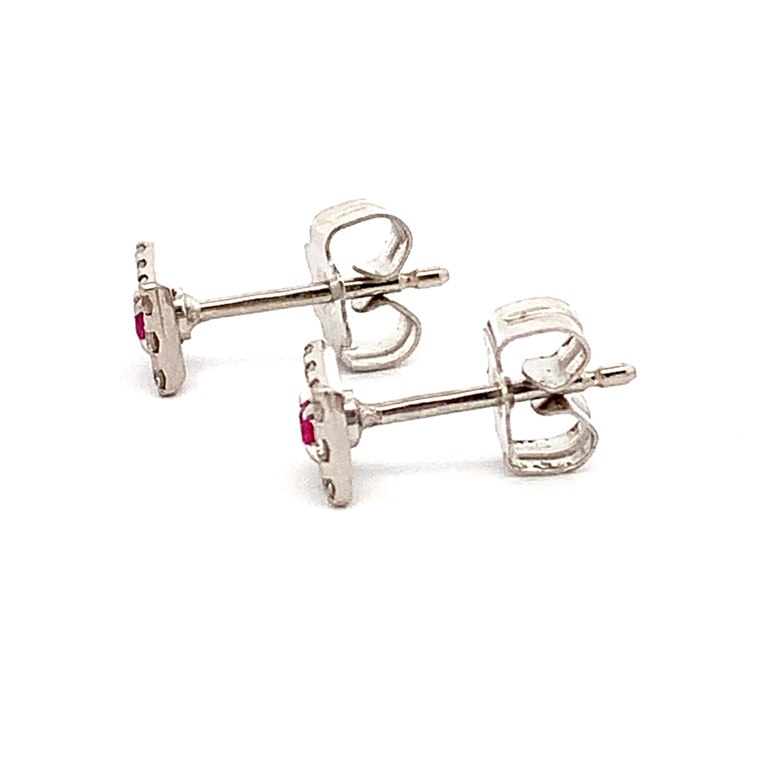 Ruby and Diamond Square Cluster Stud Earrings