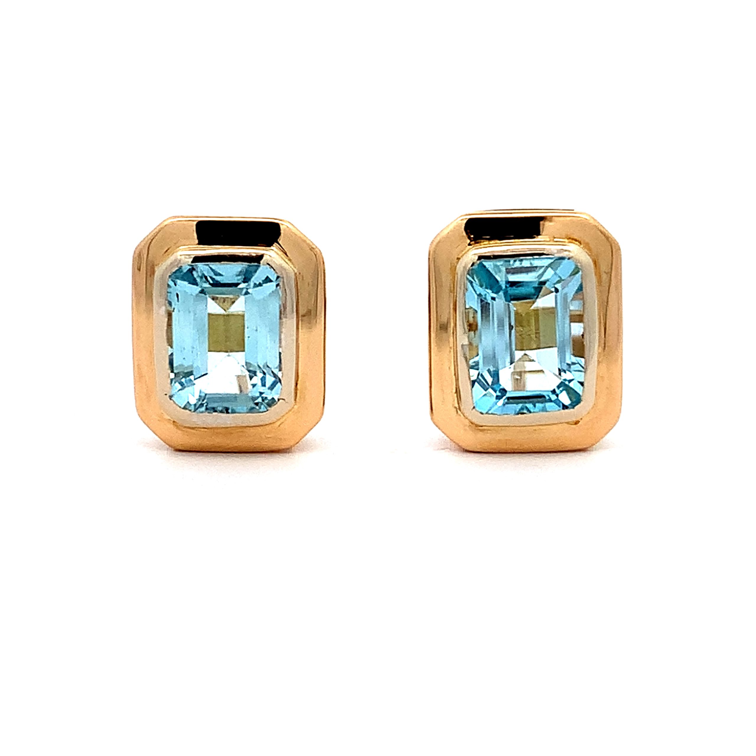 Large Aquamarine 18ct Gold Stud Earrings