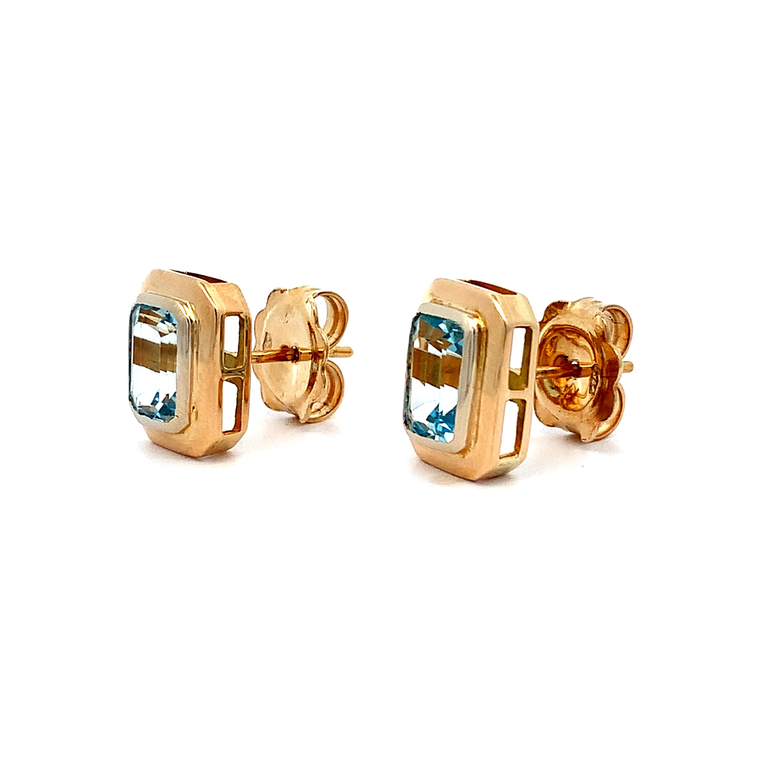 Large Aquamarine 18ct Gold Stud Earrings
