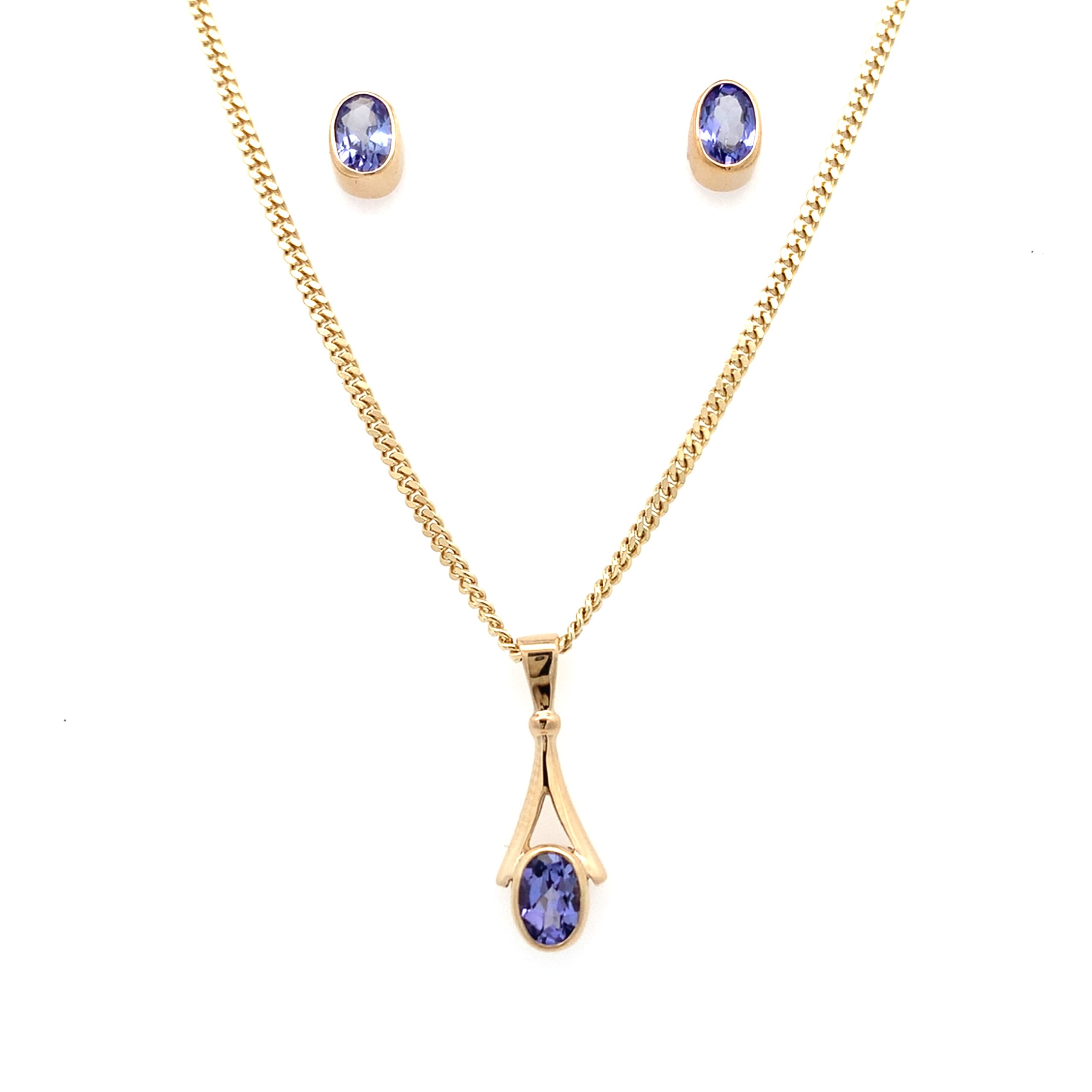 Yellow Gold Tanzanite Stud & Necklace Set