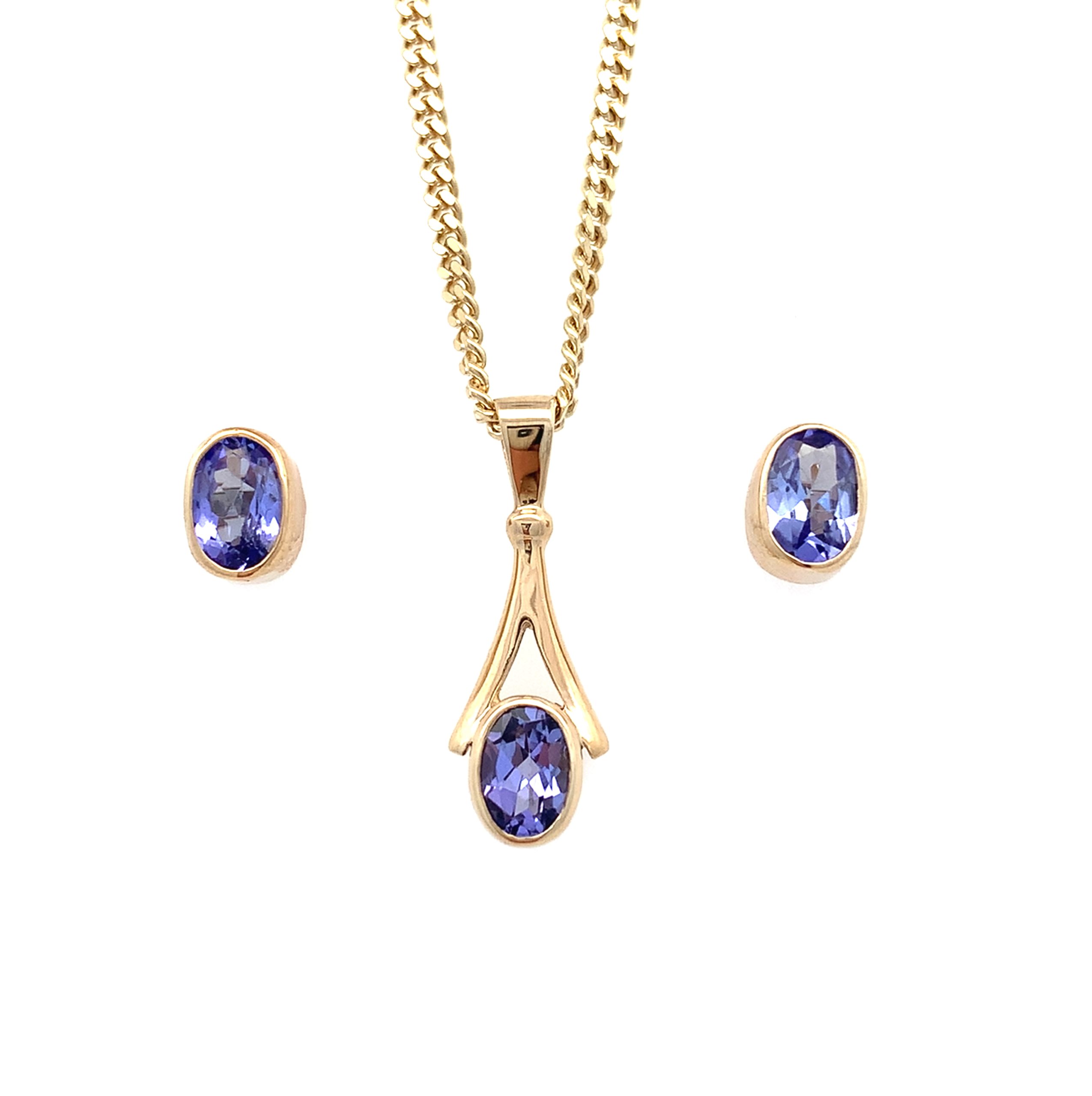 Yellow Gold Tanzanite Stud & Necklace Set