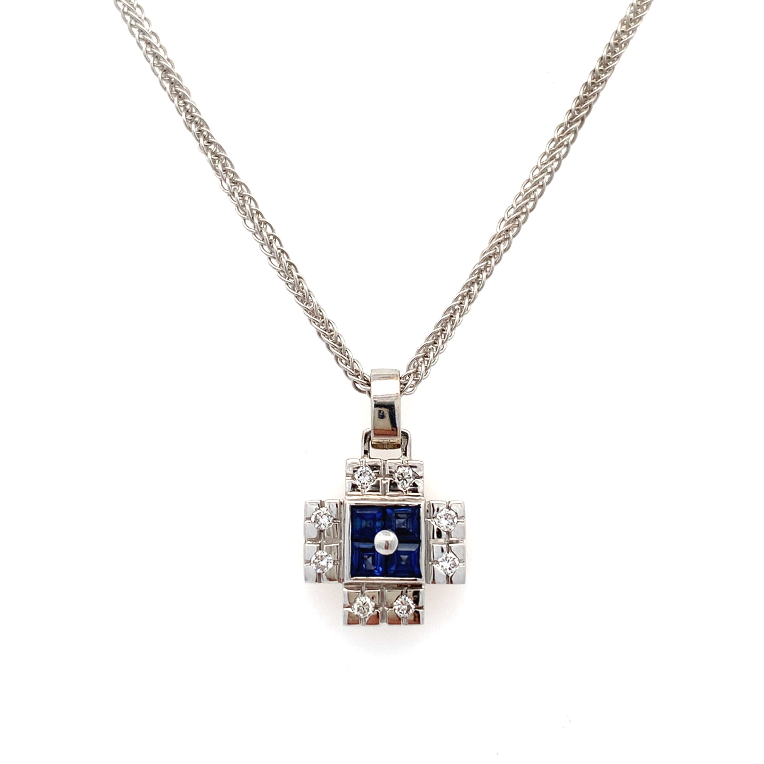 18ct White Gold Sapphire and Diamond Cross Necklace