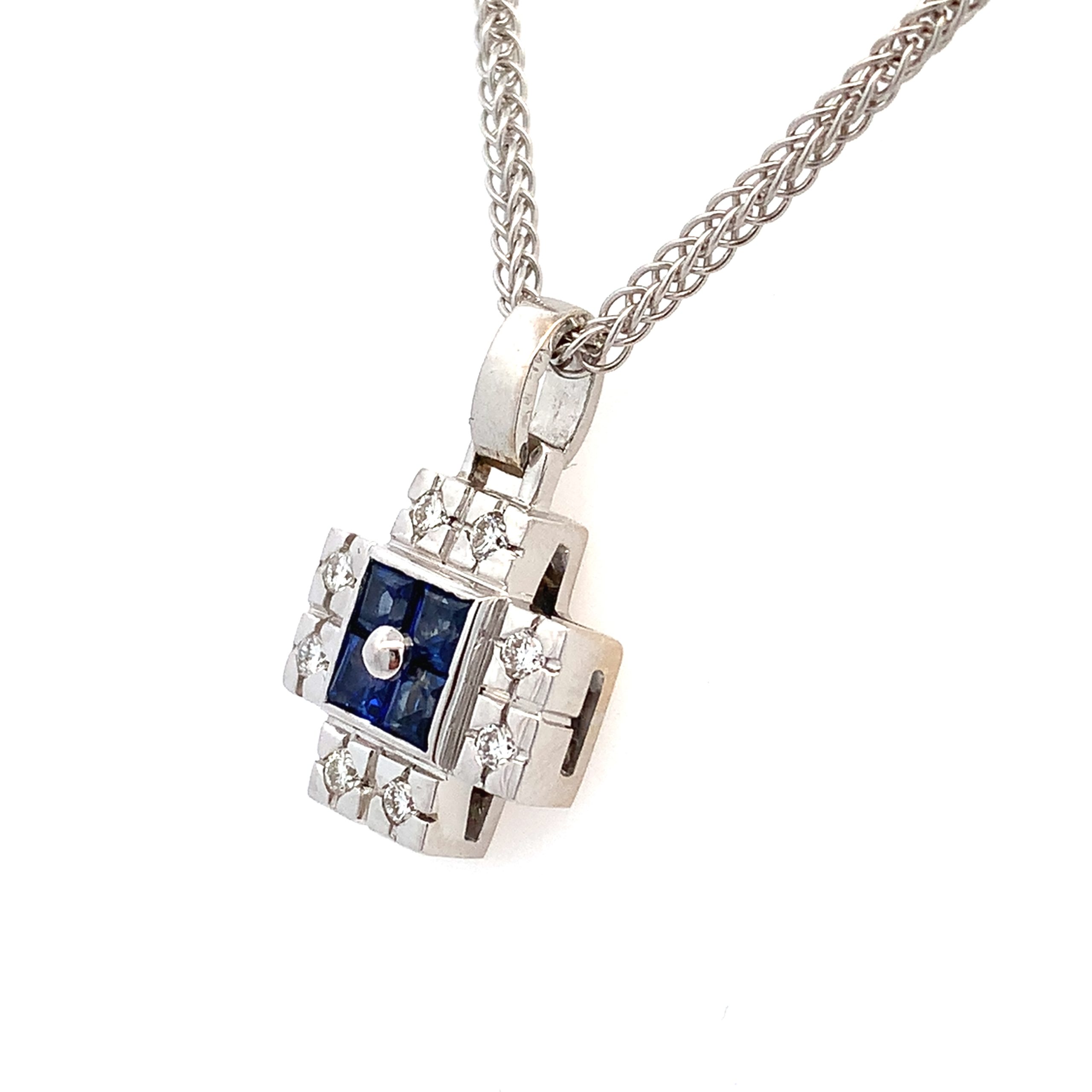 18ct White Gold Sapphire and Diamond Cross Necklace