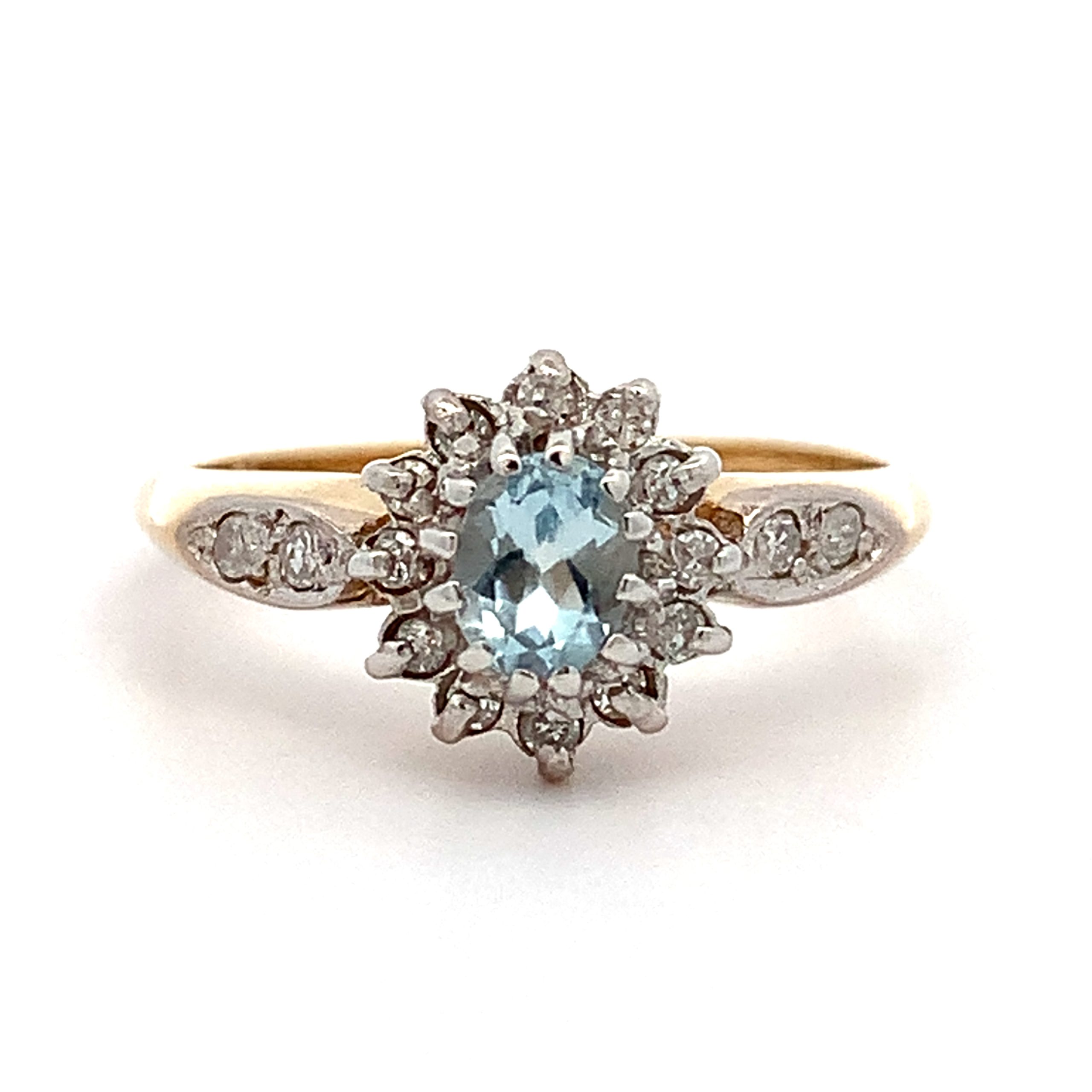 Yellow Gold Aquamarine and Diamond Cluster Ring