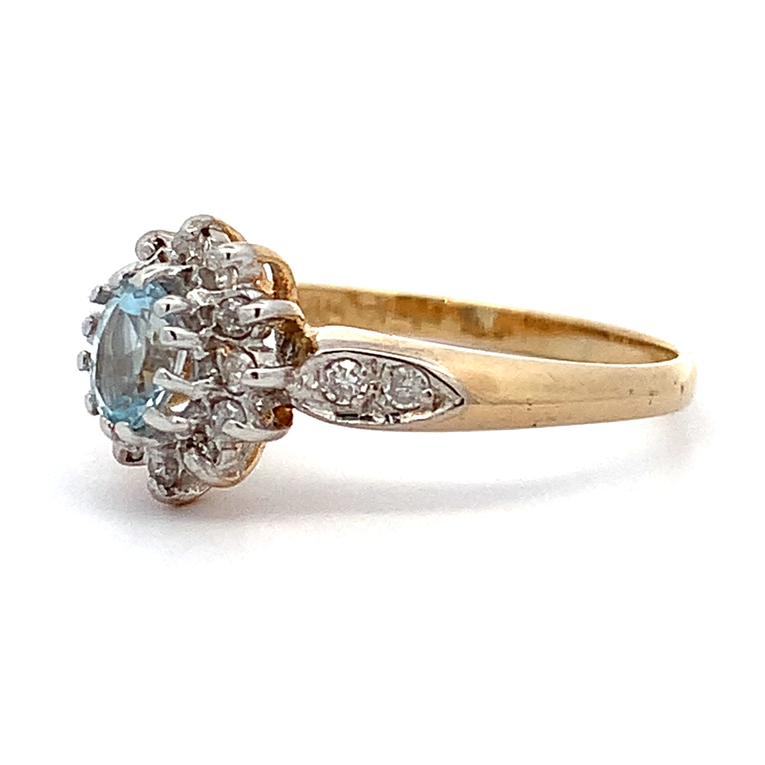 Yellow Gold Aquamarine and Diamond Cluster Ring