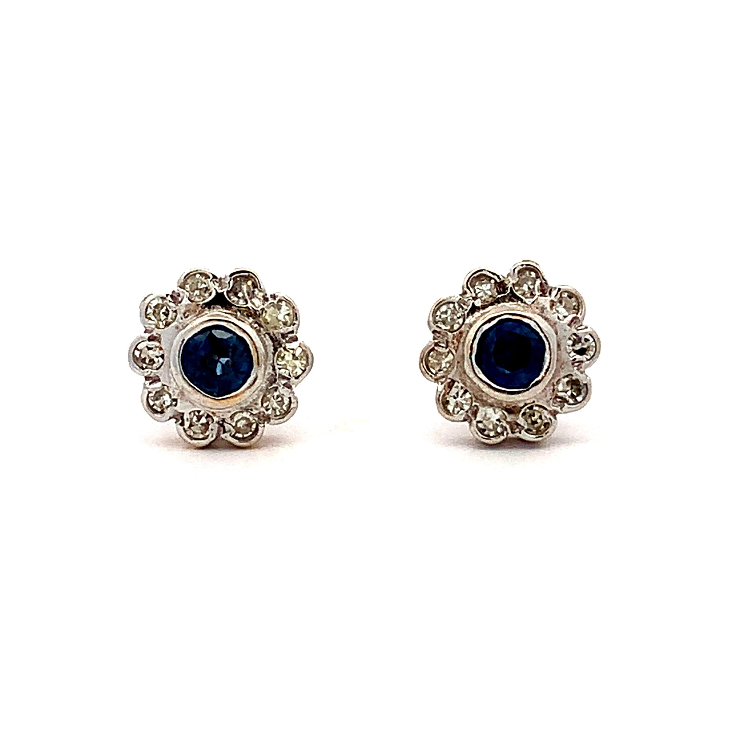 Vintage 9ct Sapphire & Diamond Stud Earrings