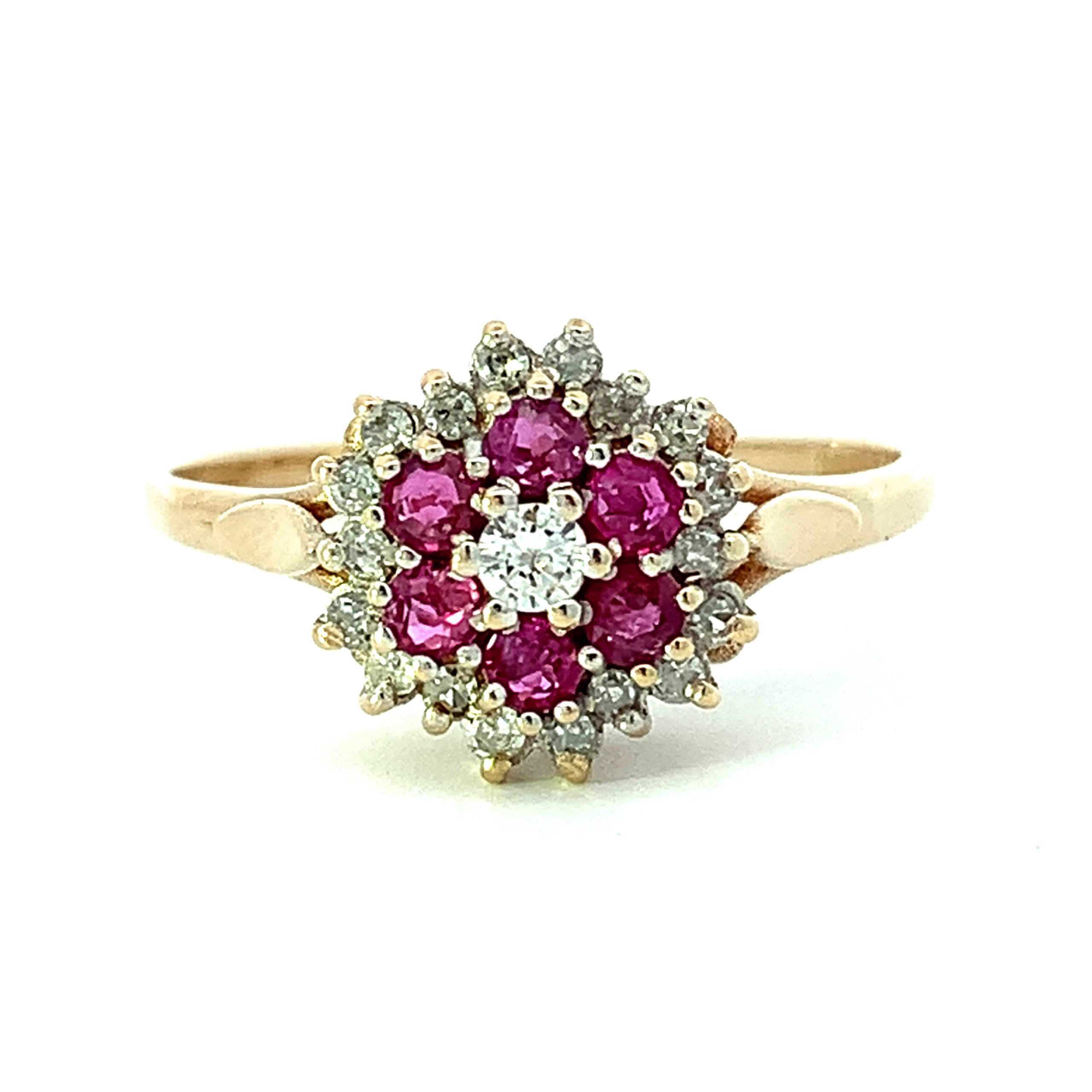 Vintage 9ct Gold Ruby & Diamond Cluster Ring