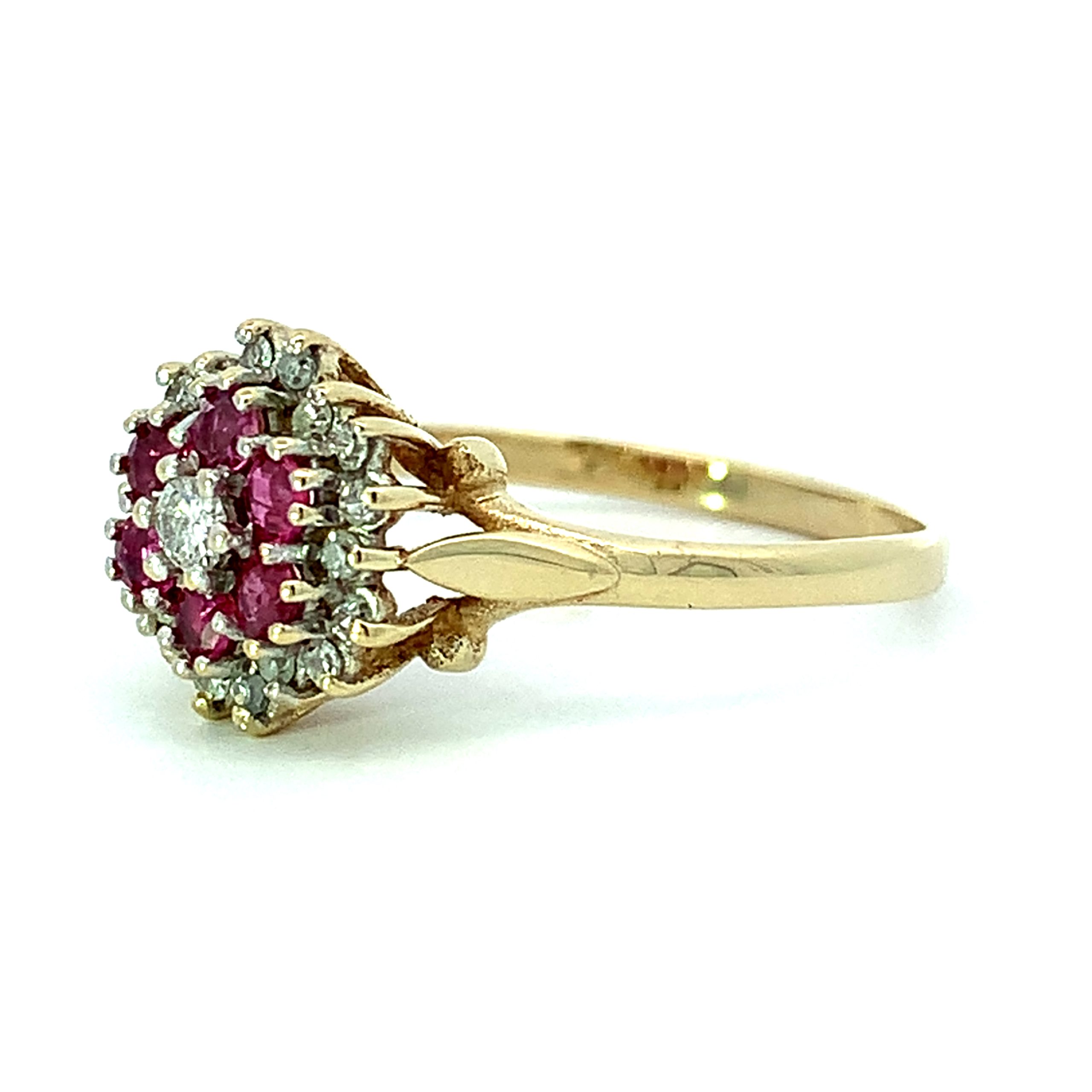Vintage 9ct Gold Ruby & Diamond Cluster Ring