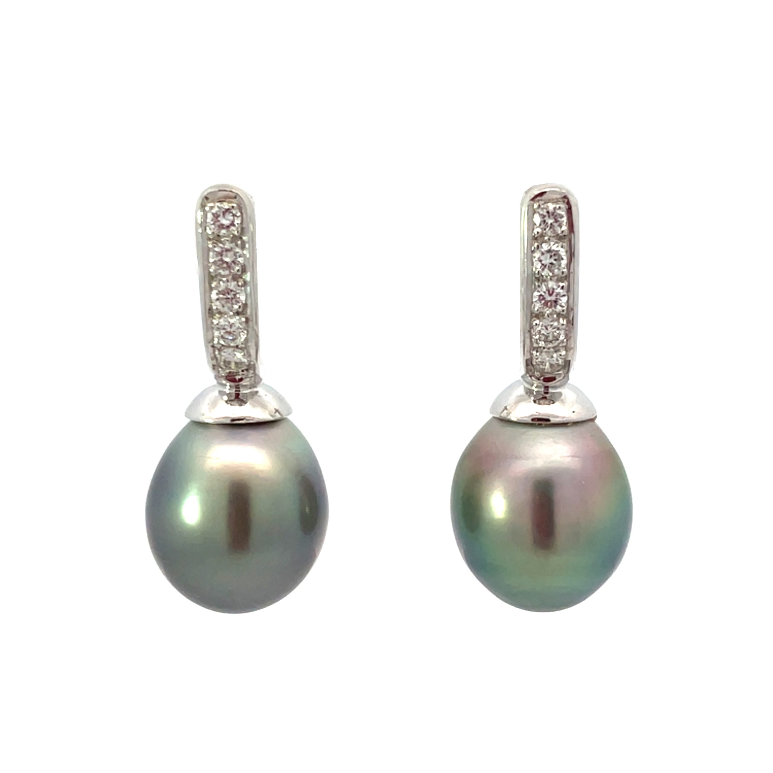 18ct White Gold Tahitian Pearl Drop Earrings