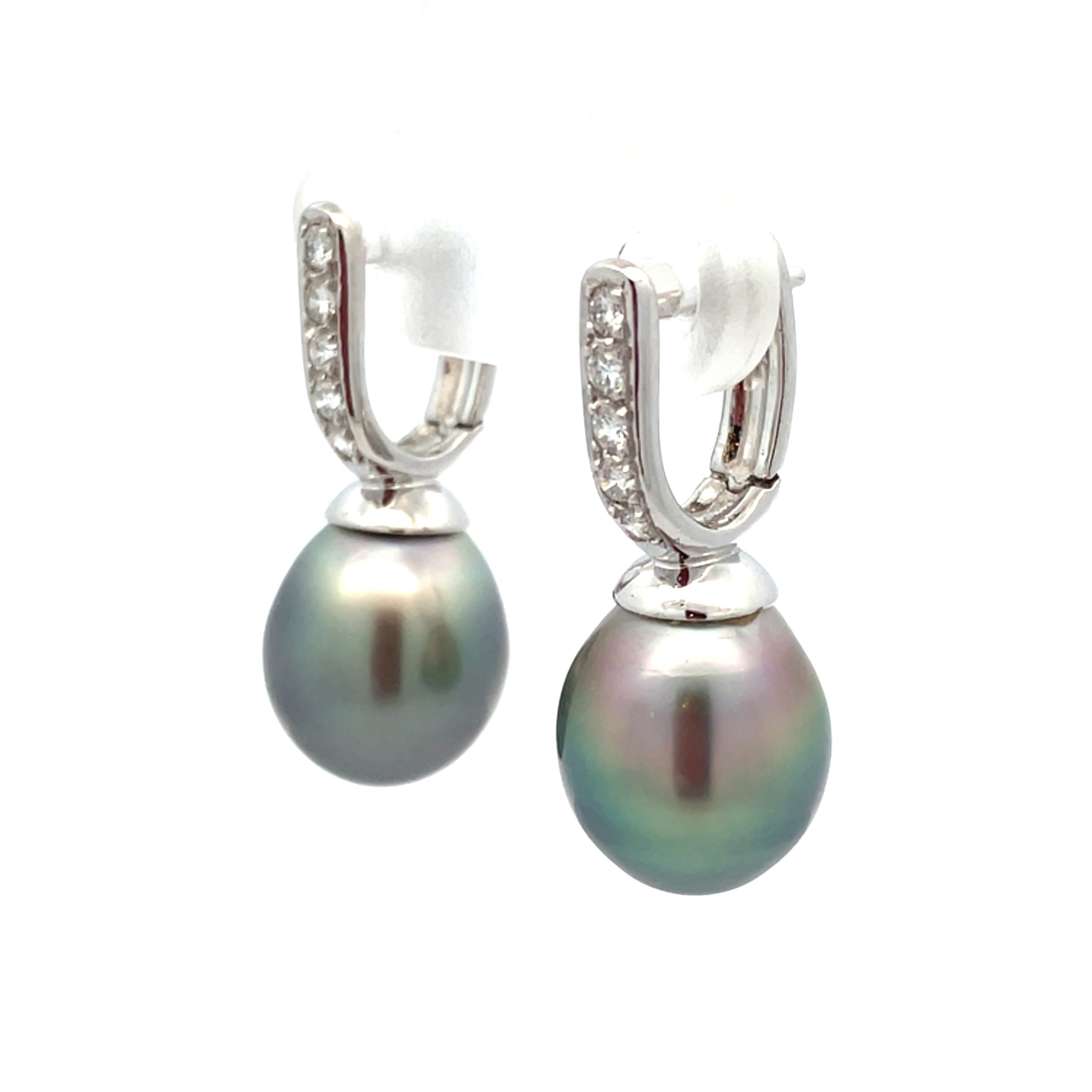 18ct White Gold Tahitian Pearl Drop Earrings