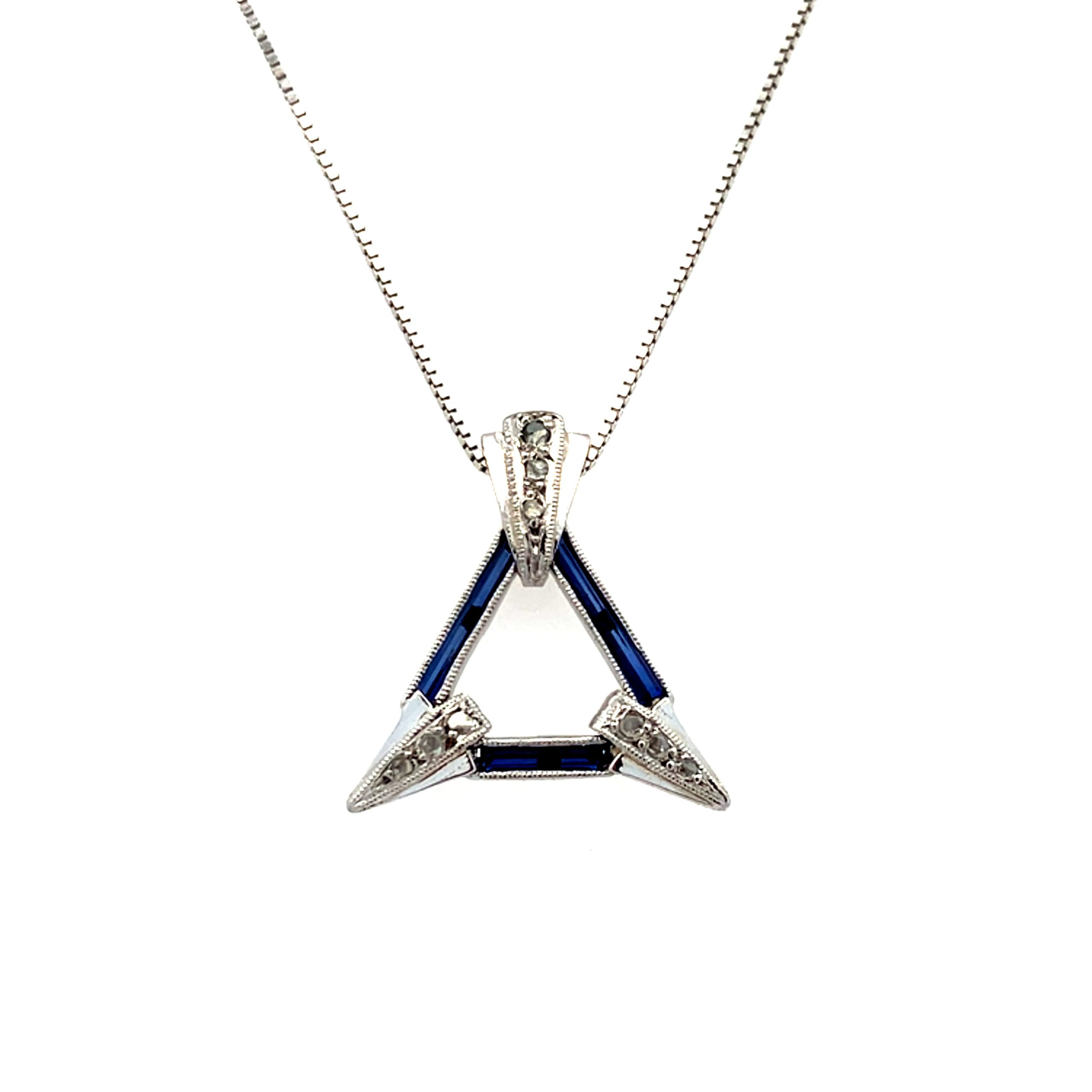 White Gold French Art Deco Sapphire Necklace