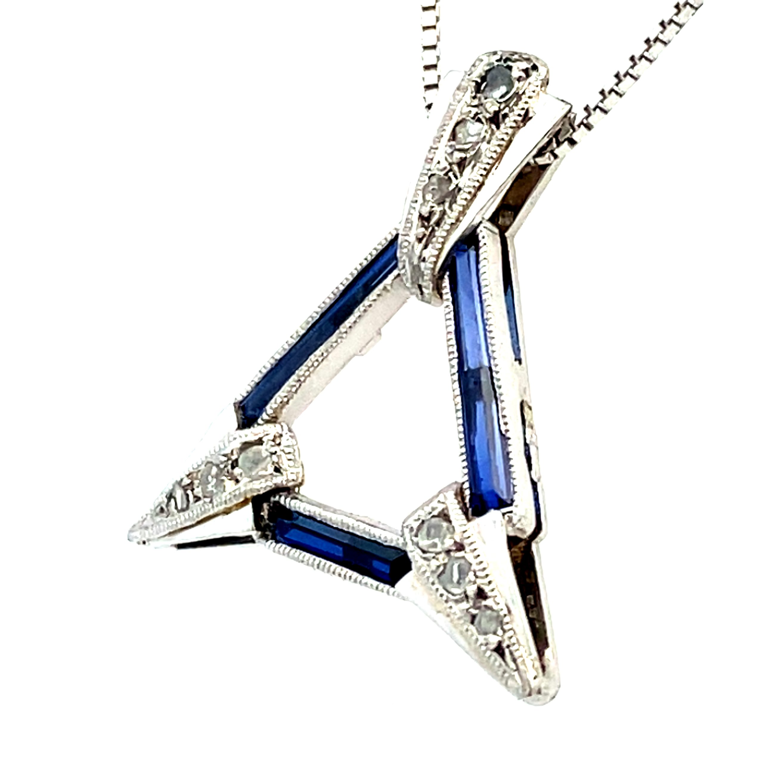 White Gold French Art Deco Sapphire Necklace