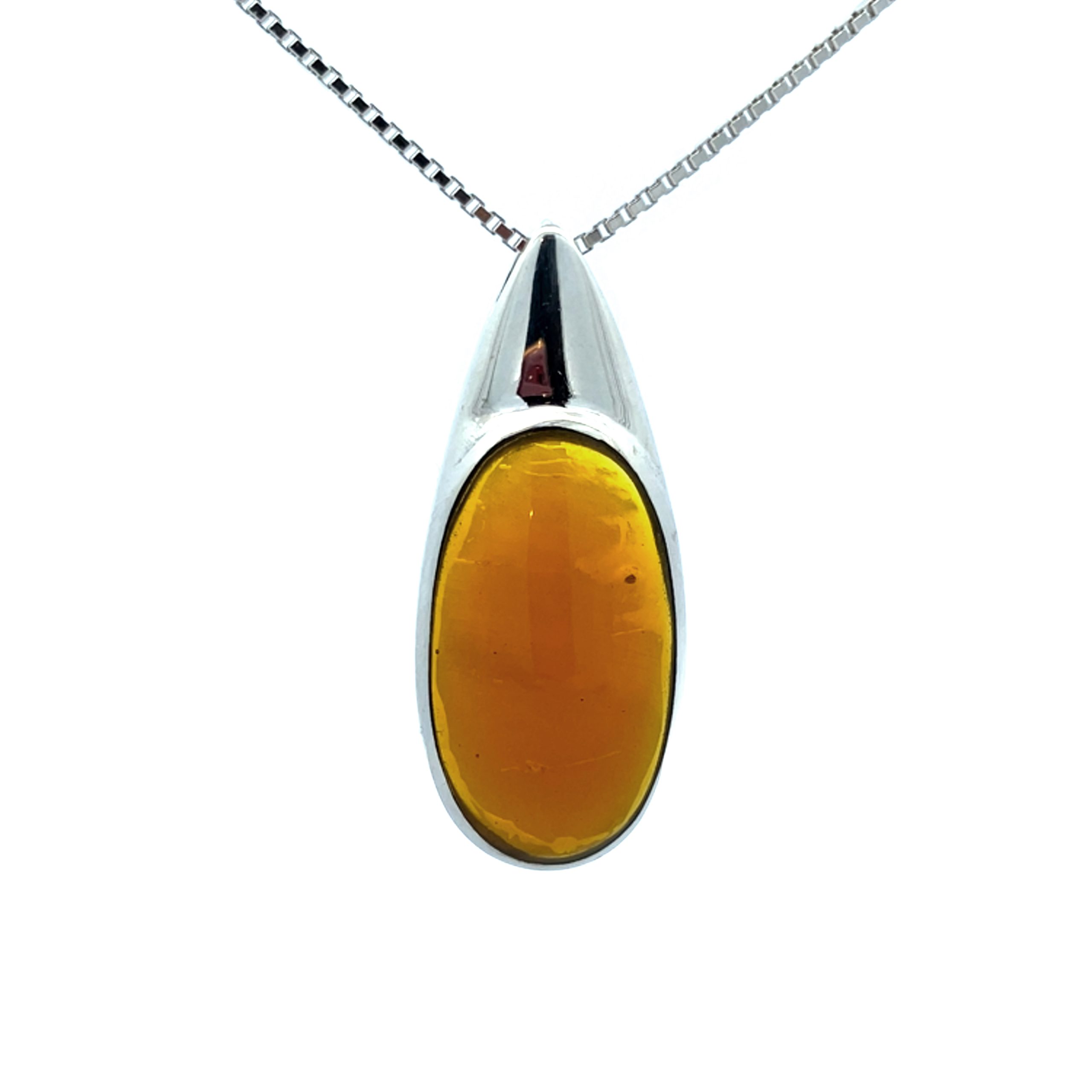 Amber Cabochon Silver Necklace