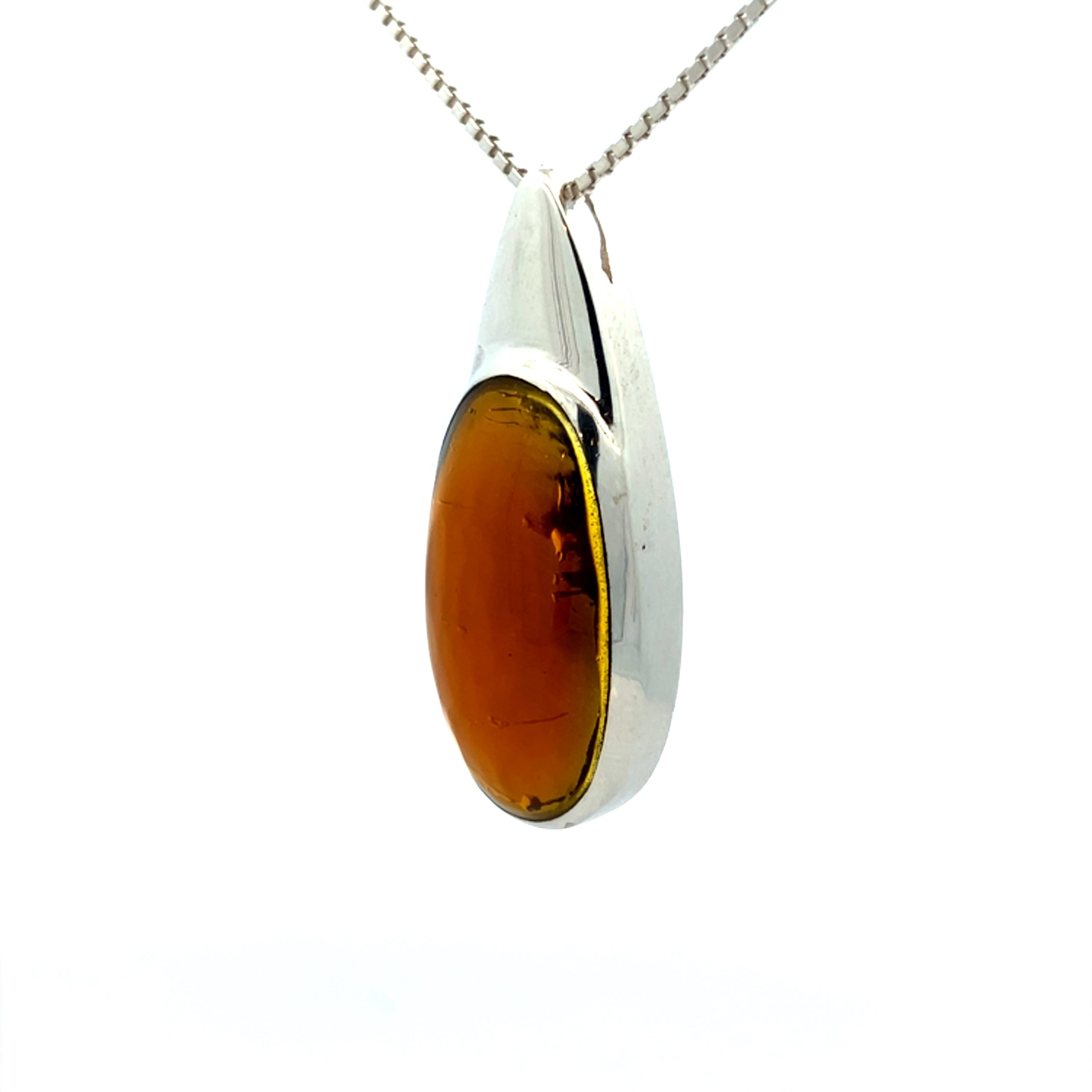 Amber Cabochon Silver Necklace