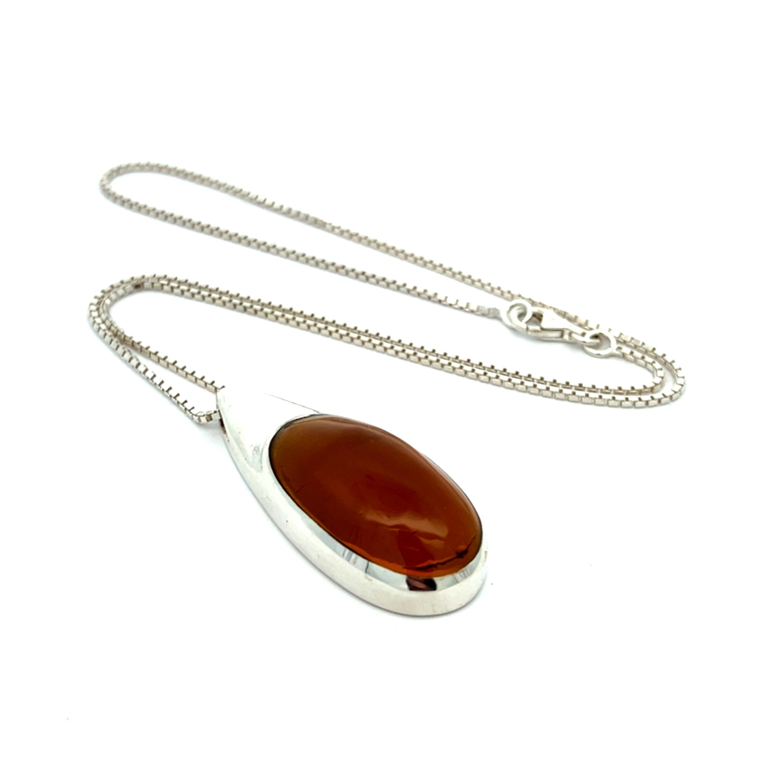 Amber Cabochon Silver Necklace