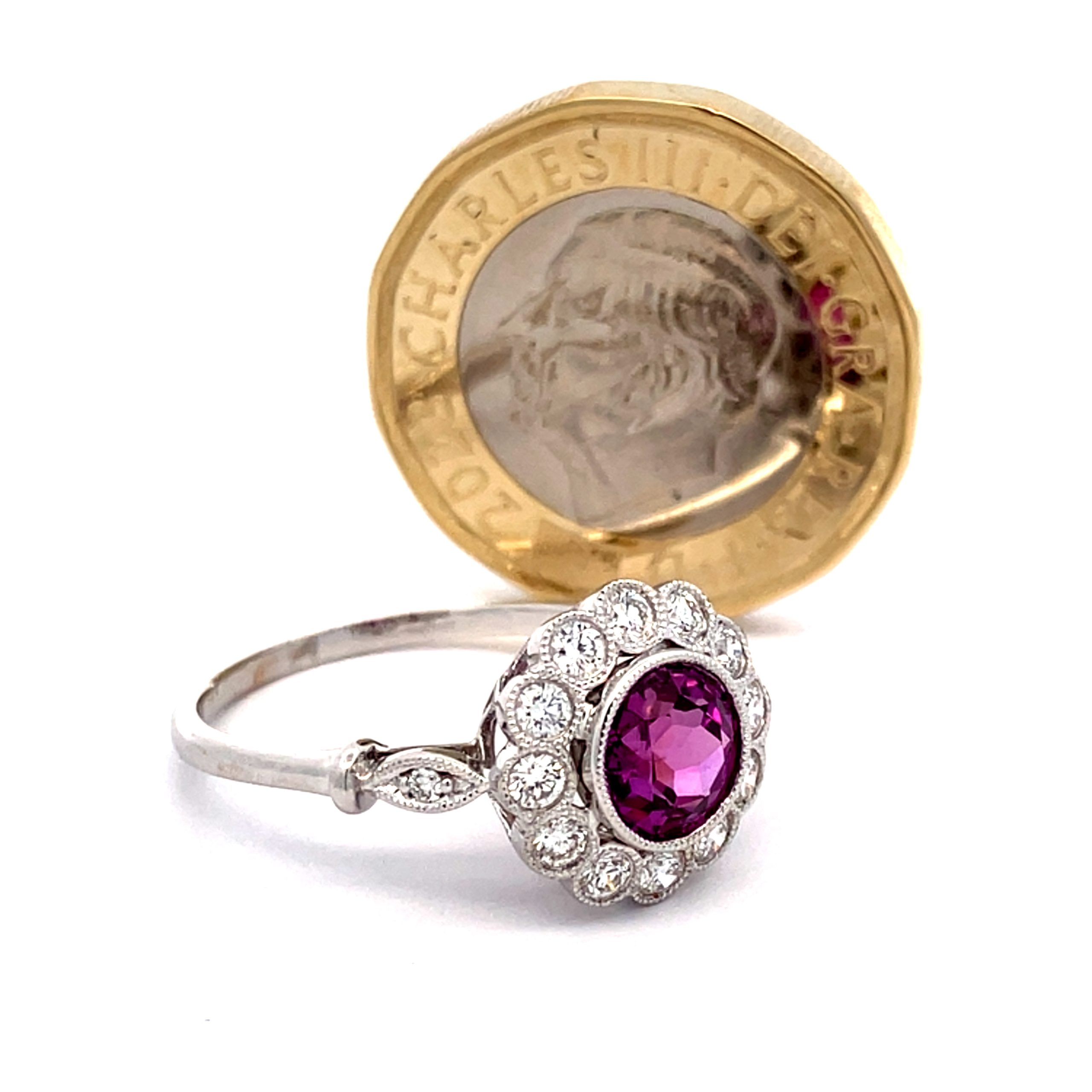 Gorgeous Vintage Style Pink Sapphire and Diamond Dress Ring