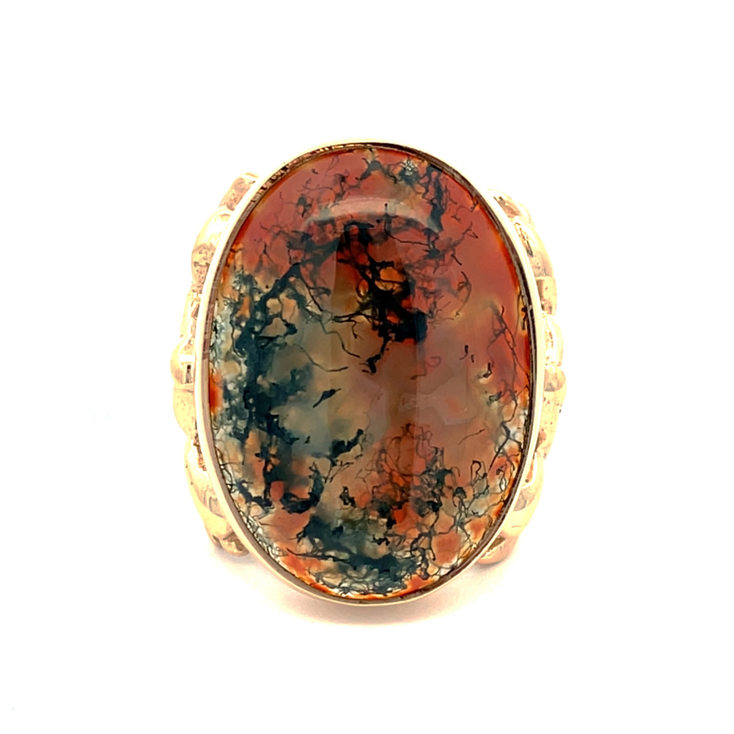 Vintage Red and Green Moss Agate Grande Gold Dress Ring