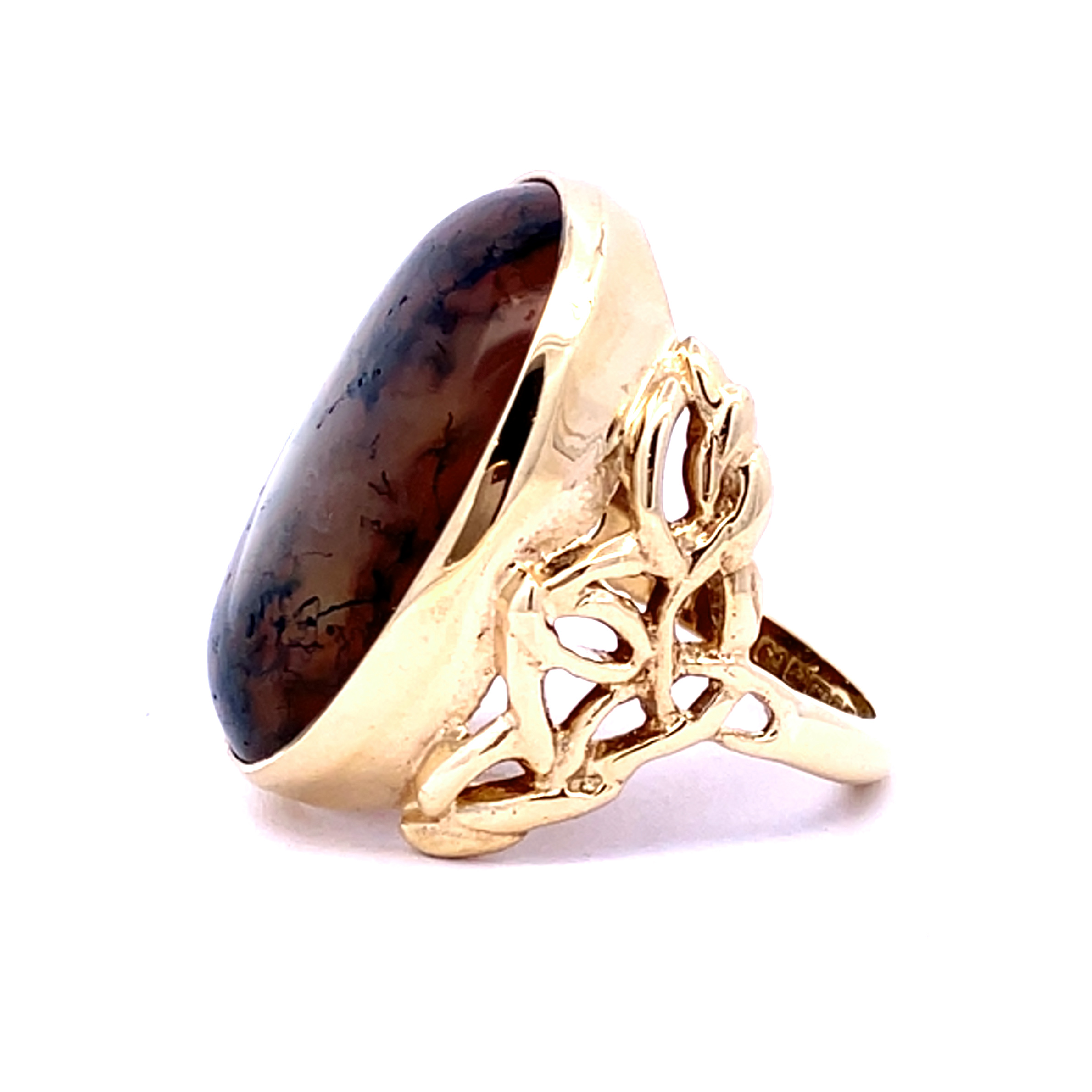 Vintage Red and Green Moss Agate Grande Gold Dress Ring