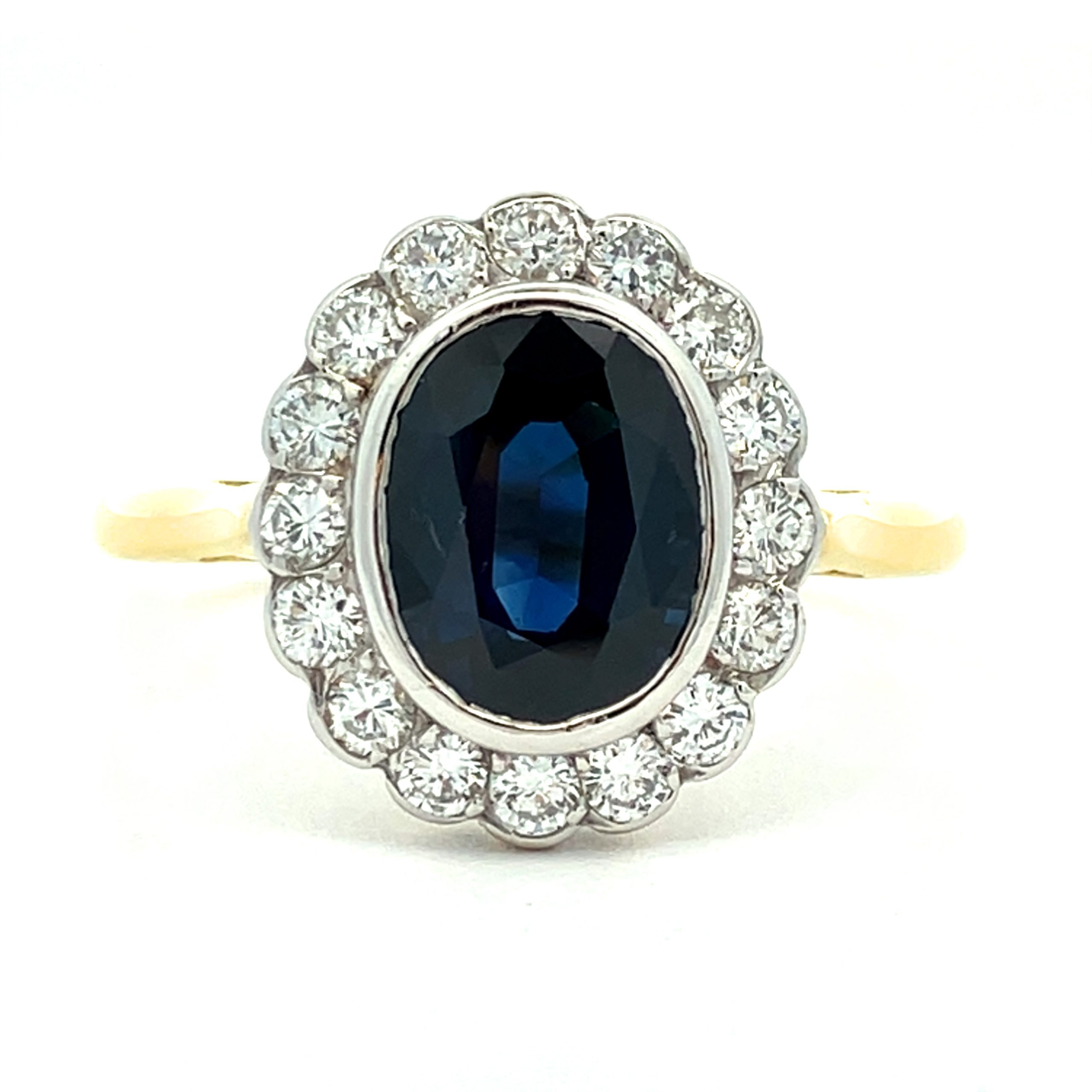 2.20ct Blue Sapphire & Diamond Smooth Rub-Over Cluster Ring