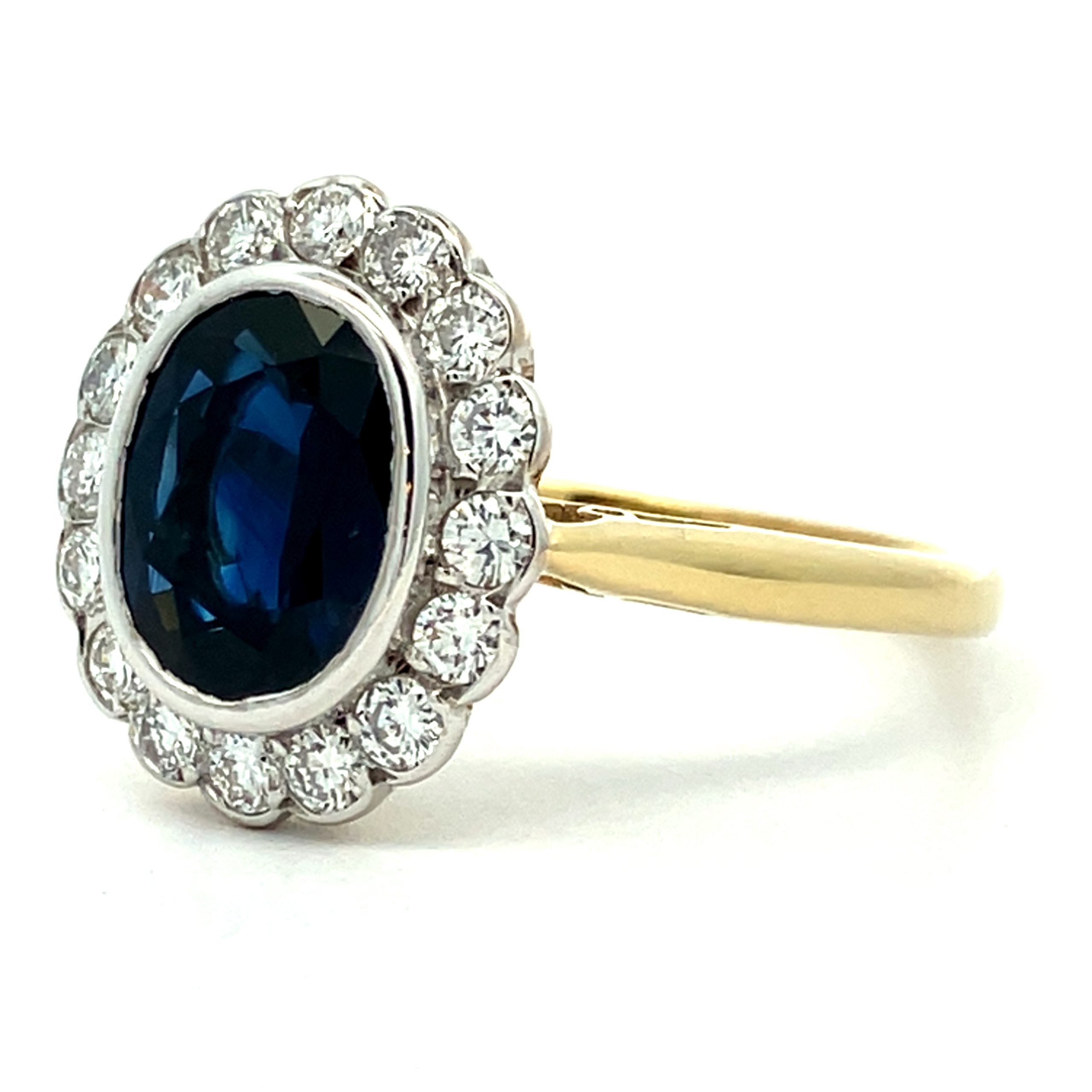 2.20ct Blue Sapphire & Diamond Smooth Rub-Over Cluster Ring