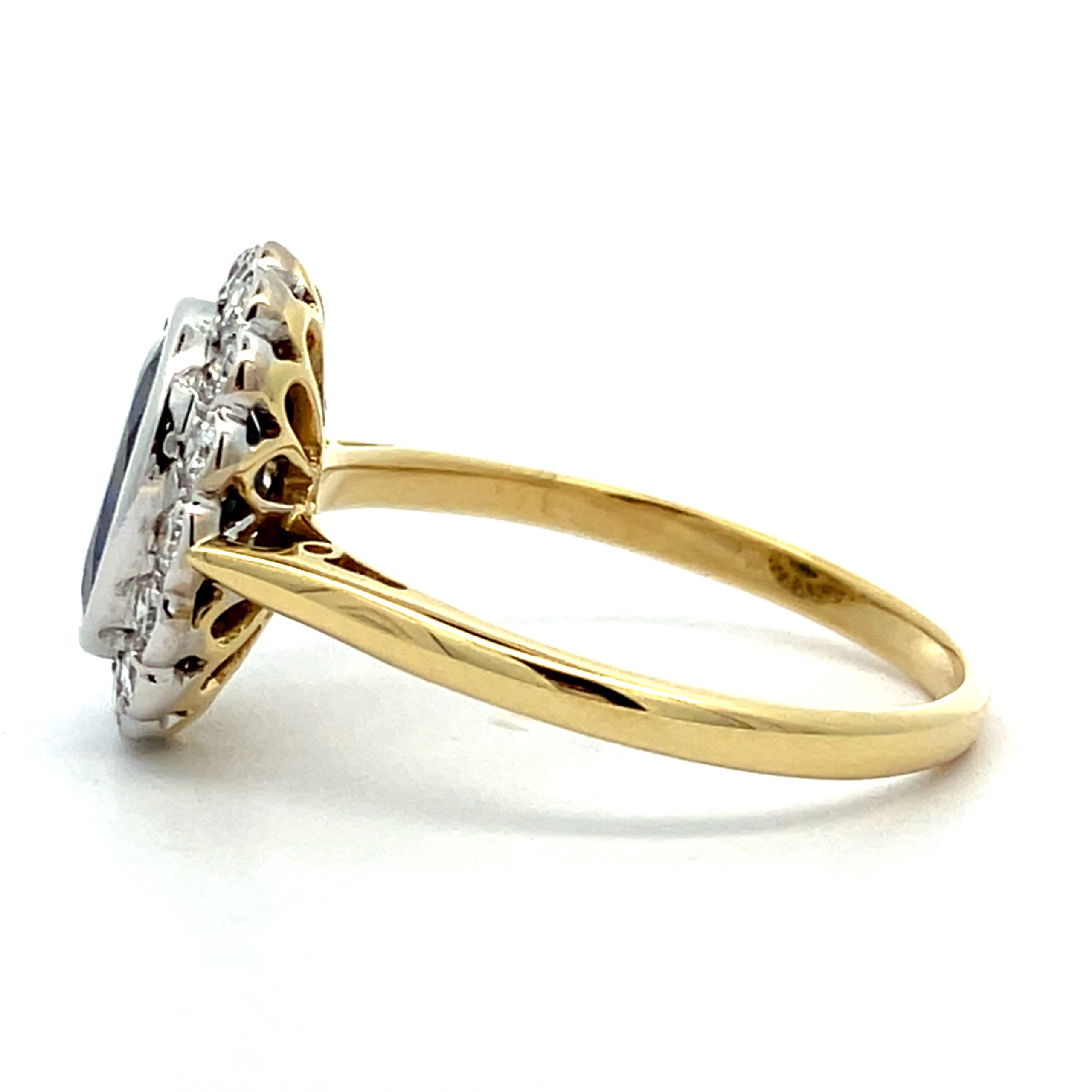 2.20ct Blue Sapphire & Diamond Smooth Rub-Over Cluster Ring