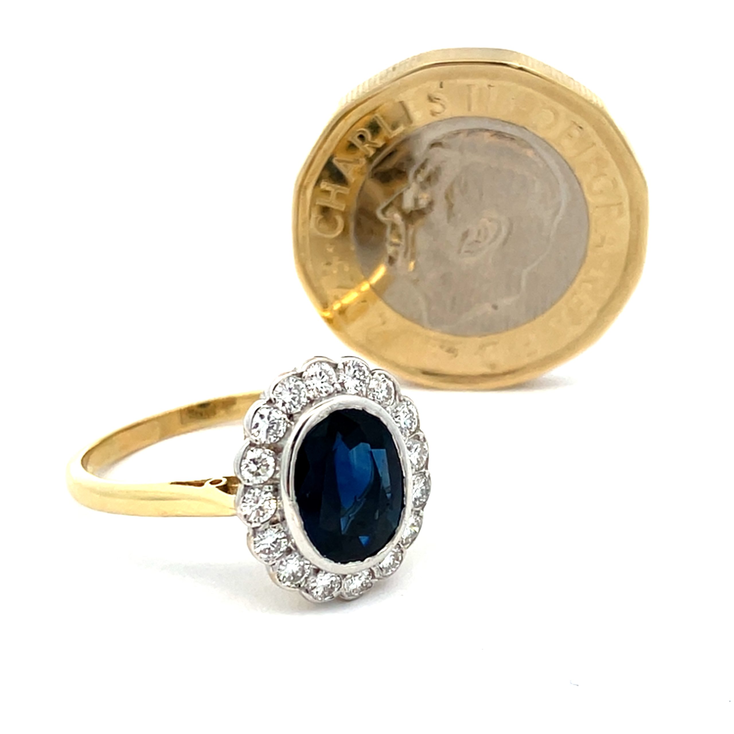 2.20ct Blue Sapphire & Diamond Smooth Rub-Over Cluster Ring