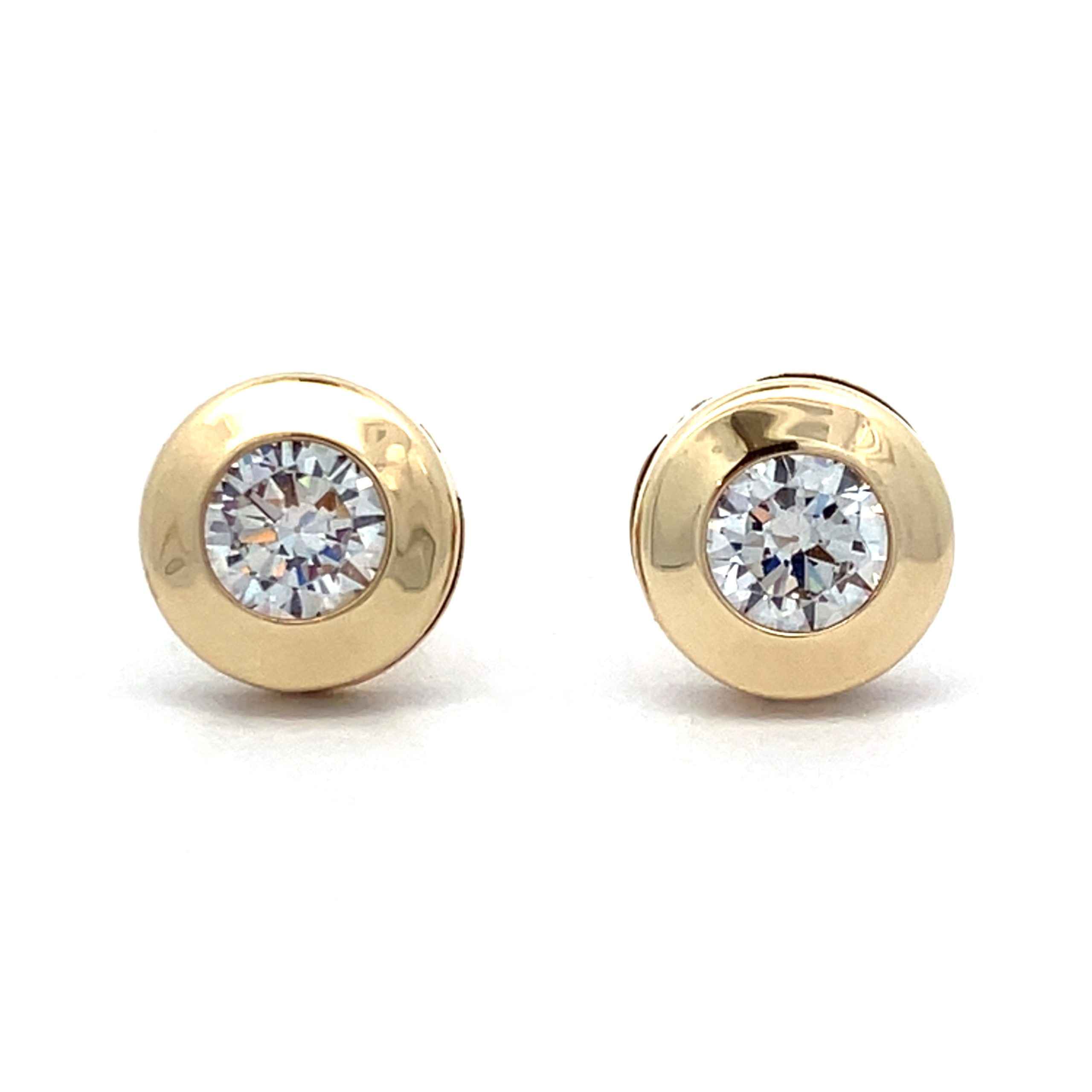 CZ Domed Yellow Gold Stud Earrings