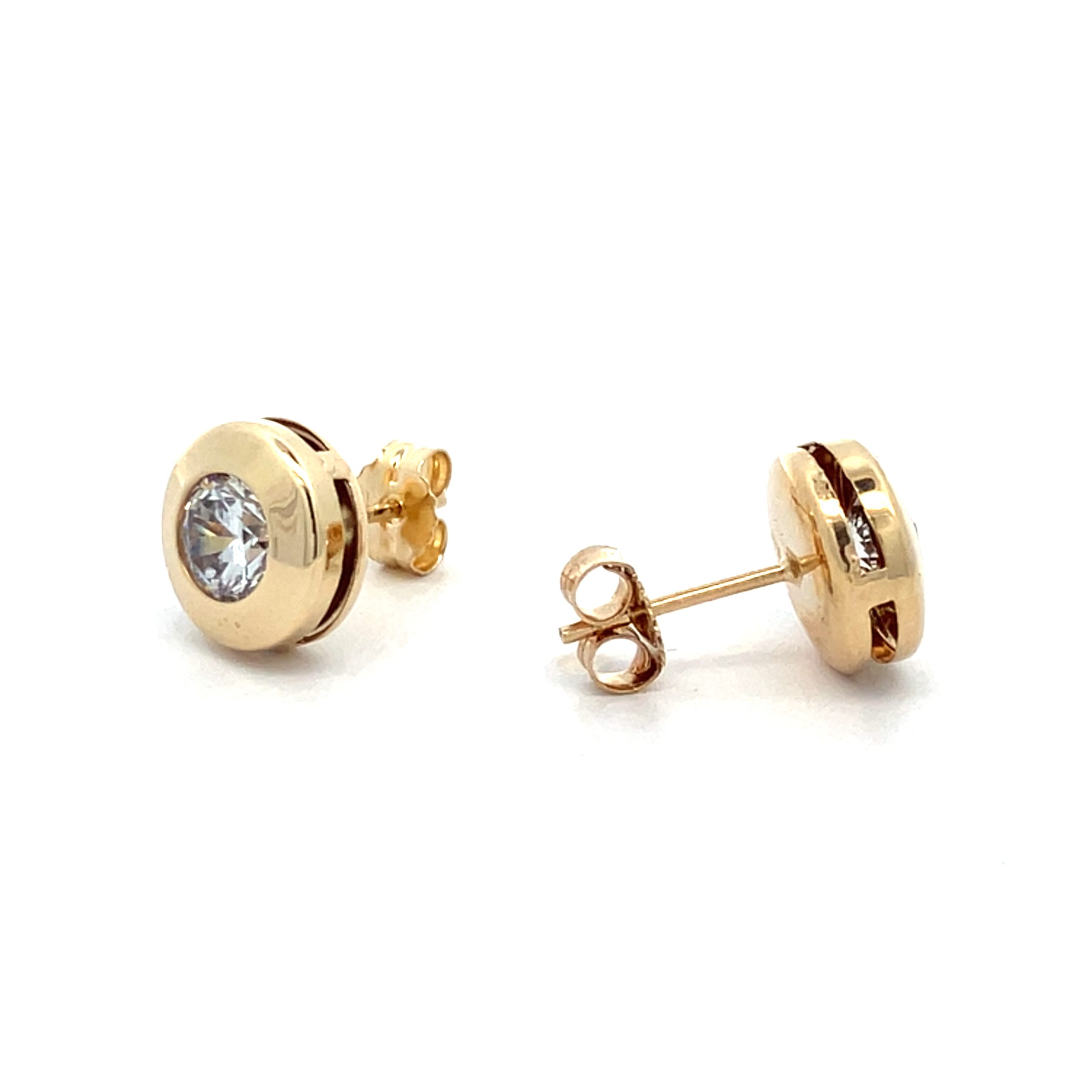 CZ Domed Yellow Gold Stud Earrings