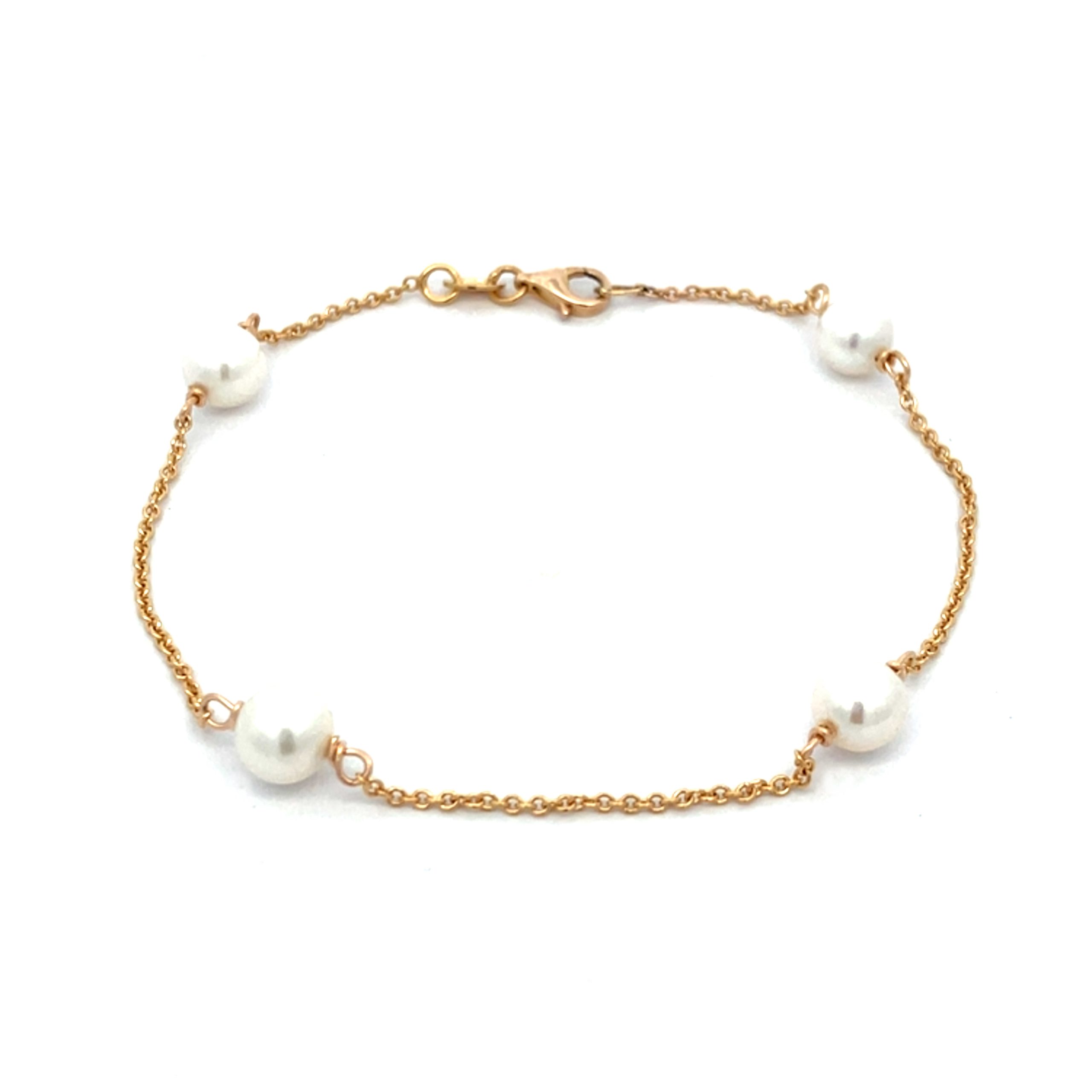 Elegant Yellow Gold Pearl Station Bracelet